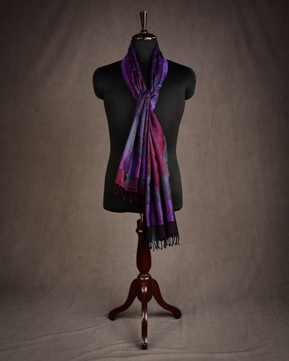 Multi-color Tehra Paisley Satin Jamawar Handwoven Silk Unisex Scarf 80"x22"-HolyWeaves