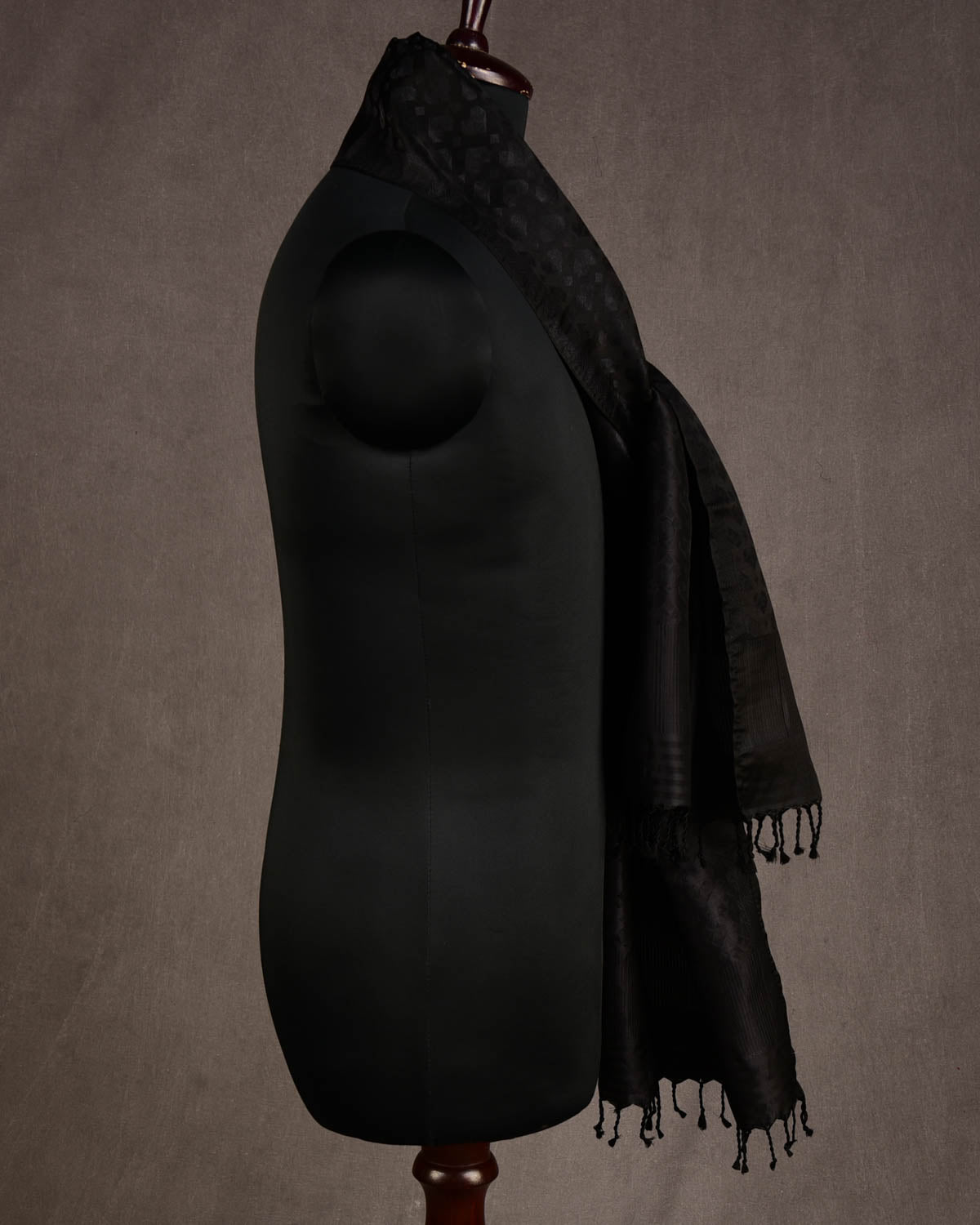 Metallic Black Diamond Hearts Satin Tanchoi Handwoven Silk Unisex Scarf 80"x22"-HolyWeaves