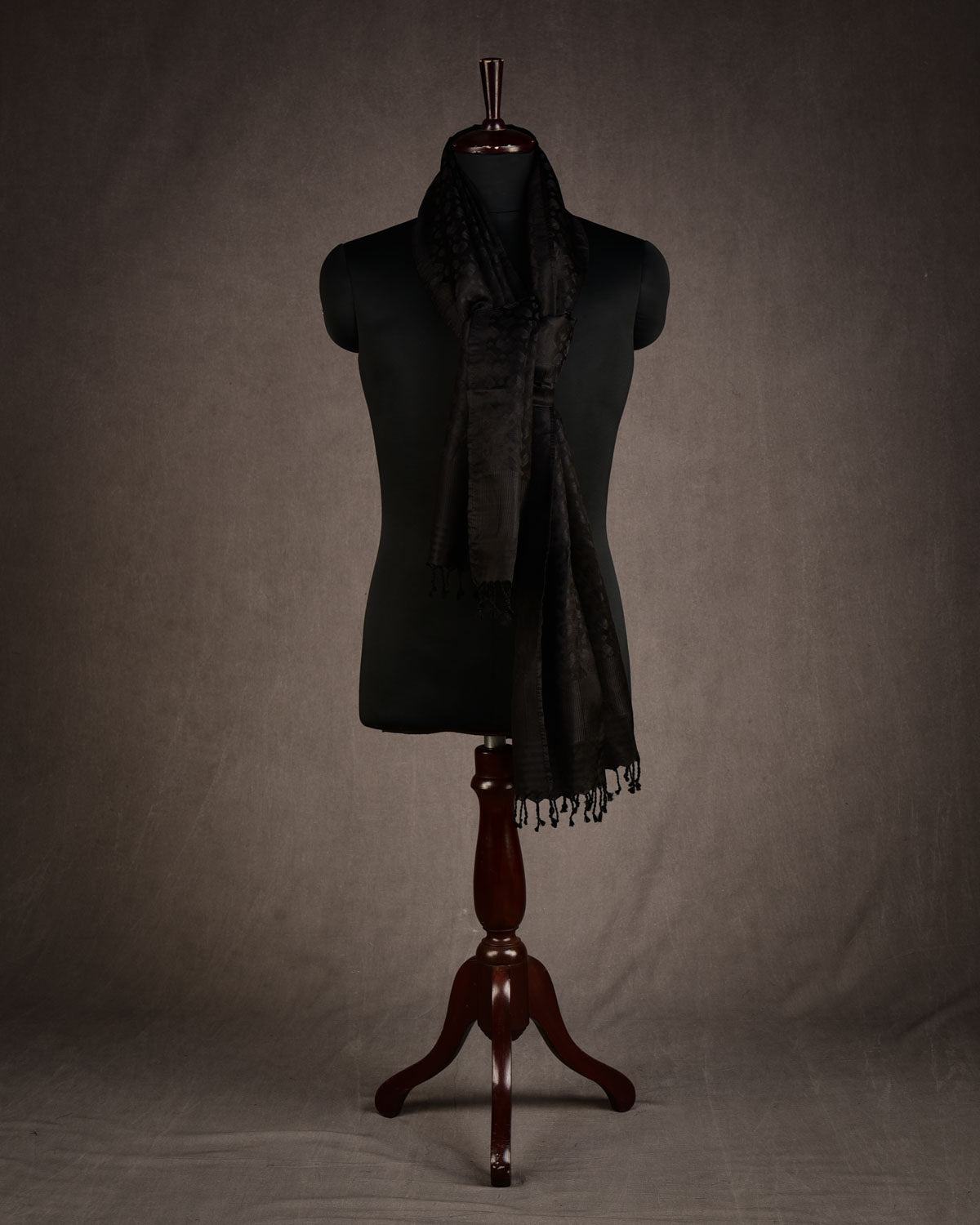 Metallic Black Diamond Hearts Satin Tanchoi Handwoven Silk Unisex Scarf 80"x22"-HolyWeaves