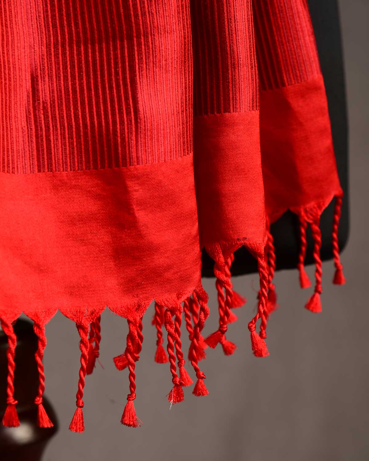 Metallic Red Diamond Hearts Satin Tanchoi Handwoven Silk Unisex Scarf 80"x22"-HolyWeaves