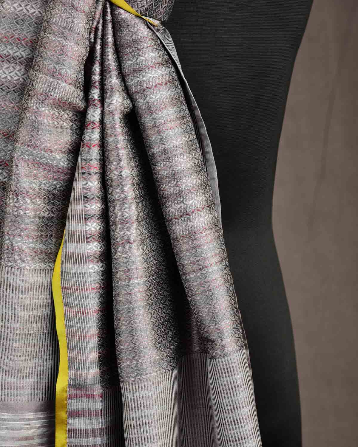 Multi-color Gray Diamonds Tanchoi Handwoven Silk Unisex Scarf 76"x22"-HolyWeaves