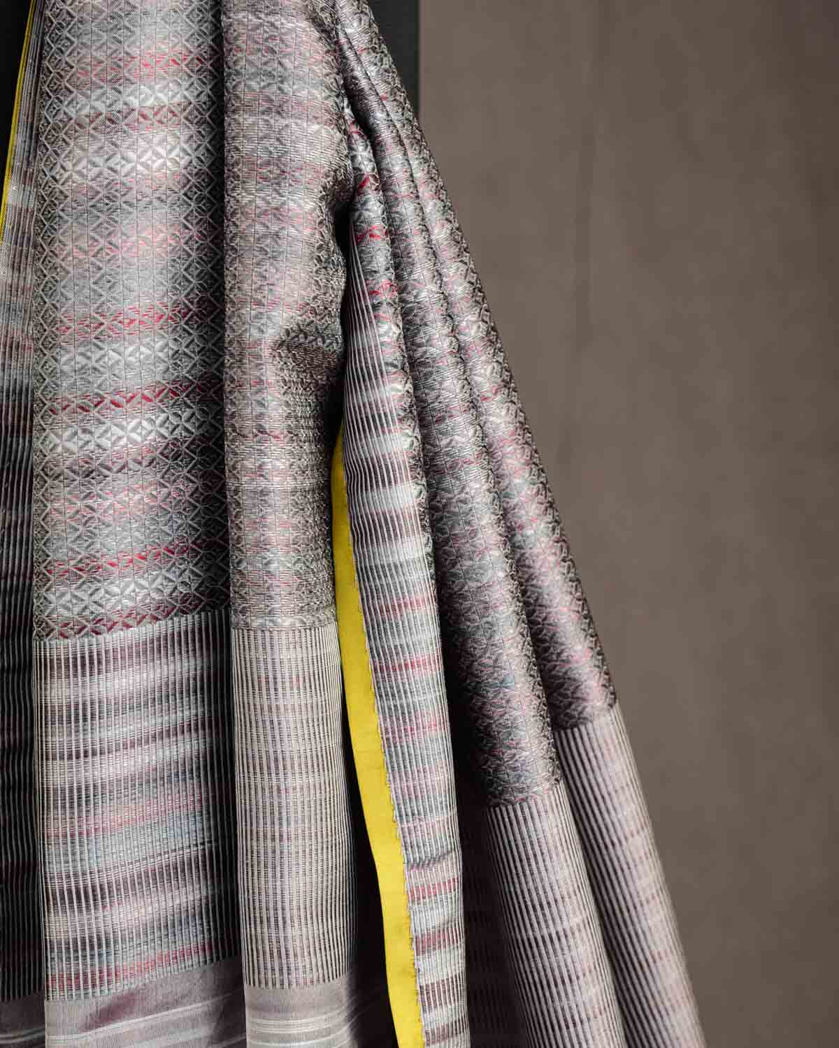 Multi-color Gray Diamonds Tanchoi Handwoven Silk Unisex Scarf 76"x22"-HolyWeaves