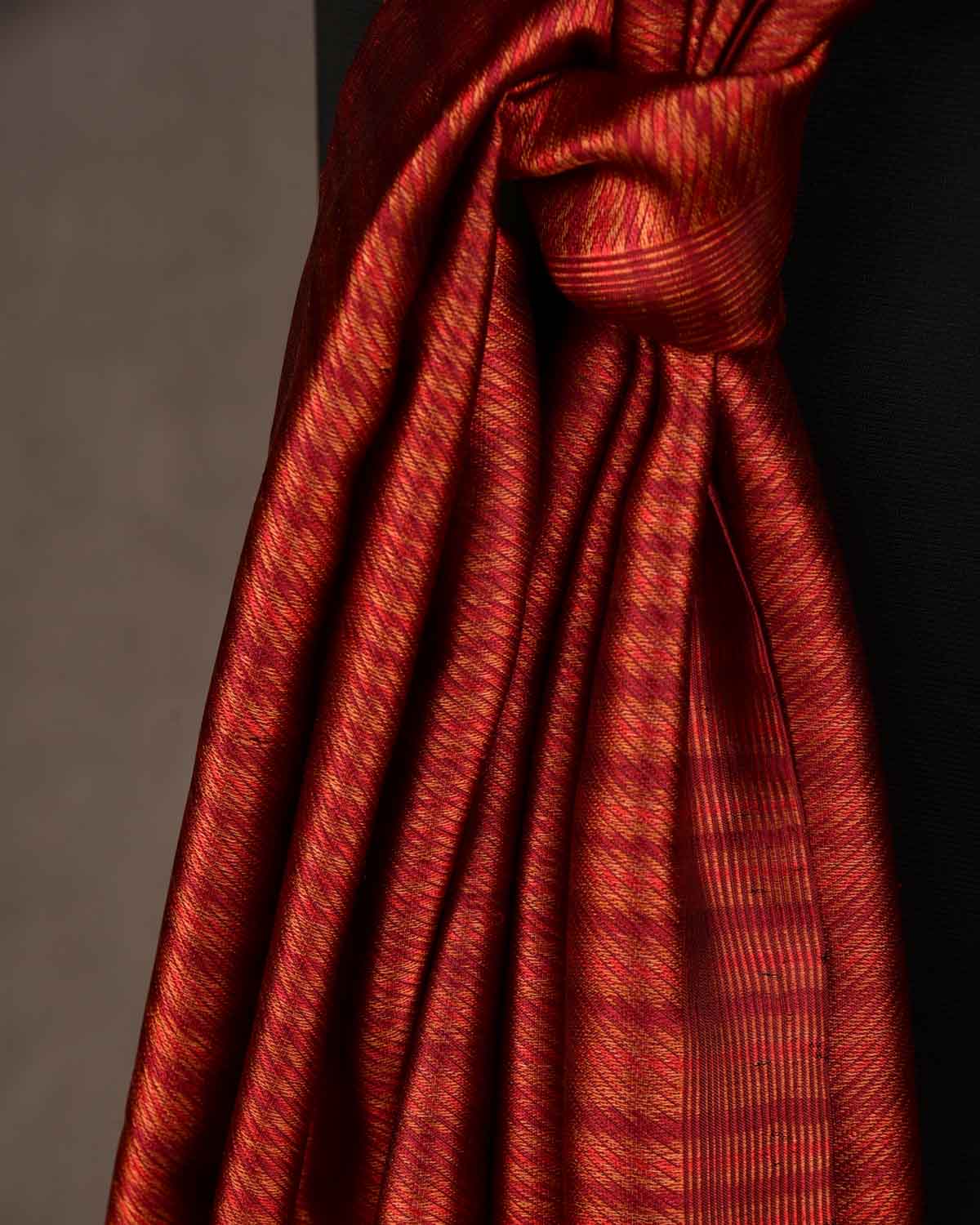 Variegated Maroon Houndstooth Tanchoi Handwoven Silk Unisex Scarf 80"x22"-HolyWeaves