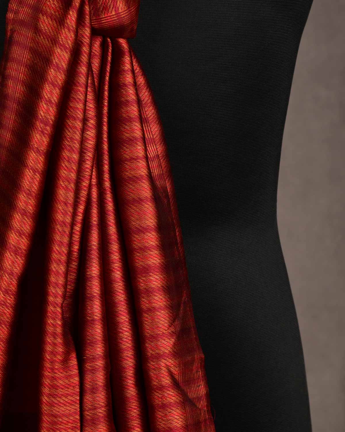 Variegated Maroon Houndstooth Tanchoi Handwoven Silk Unisex Scarf 80"x22"-HolyWeaves