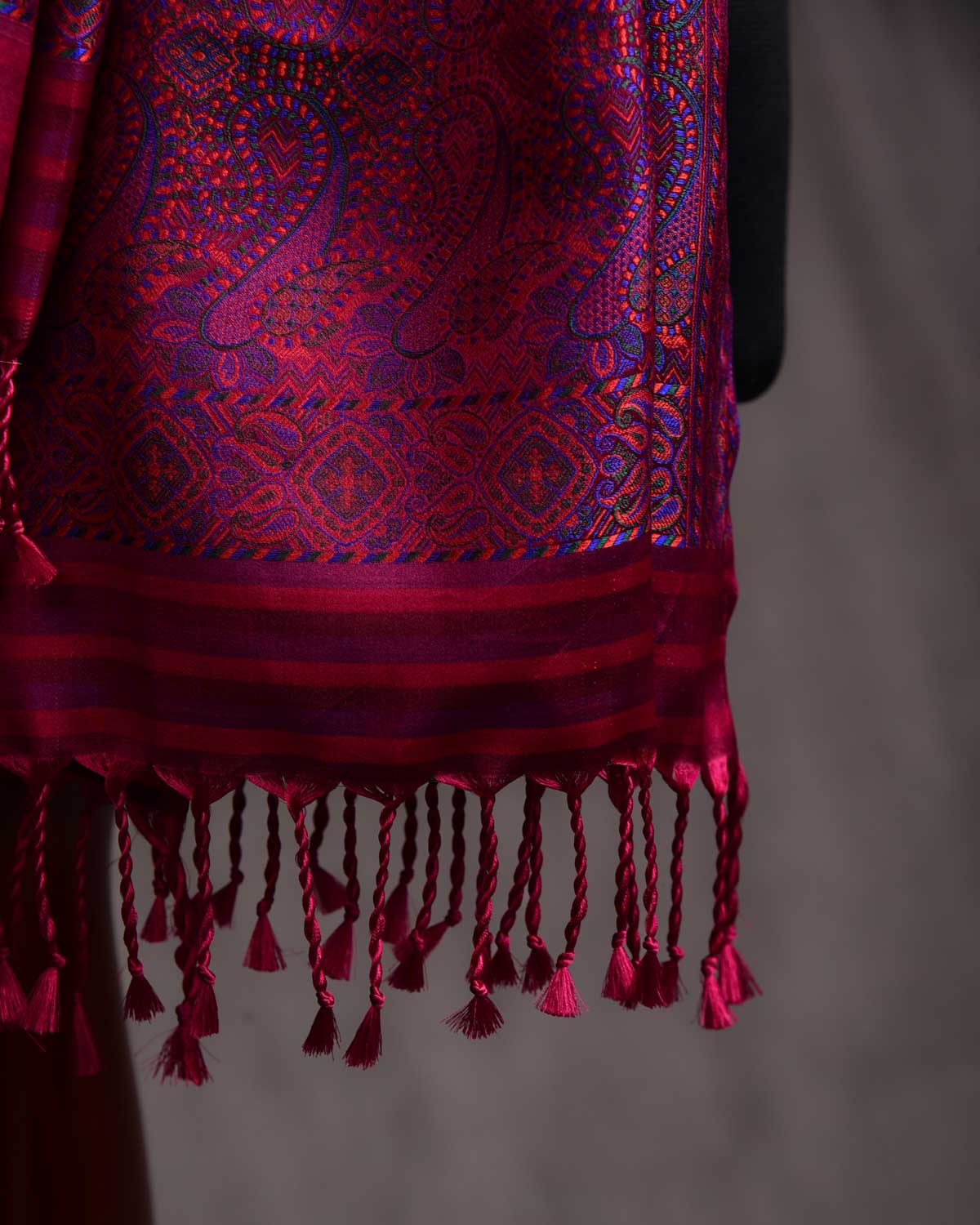 Purple Magenta Ethnic Jamawar Handwoven Silk Unisex Scarf with Metallic Accents 80"x22"-HolyWeaves