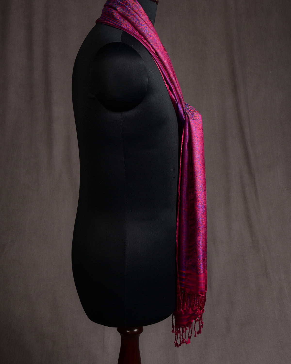 Purple Magenta Ethnic Jamawar Handwoven Silk Unisex Scarf with Metallic Accents 80"x22"-HolyWeaves