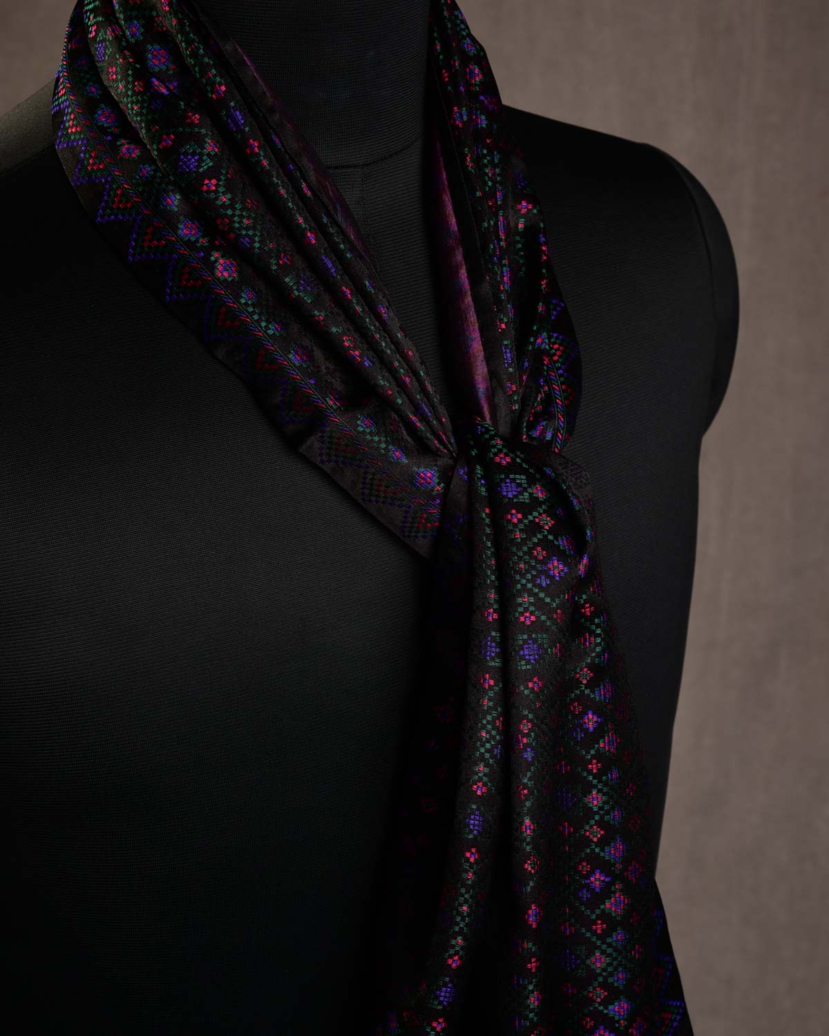 Black Green Purple Pink Dotted Jamawar Handwoven Silk Unisex Scarf 80"x22"-HolyWeaves