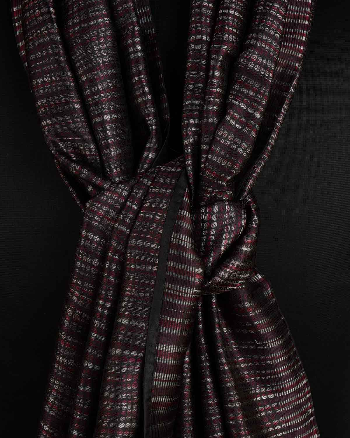 Variegated Black Python Stripes Resham Brocade Handwoven Silk Unisex Scarf 80"x22"-HolyWeaves