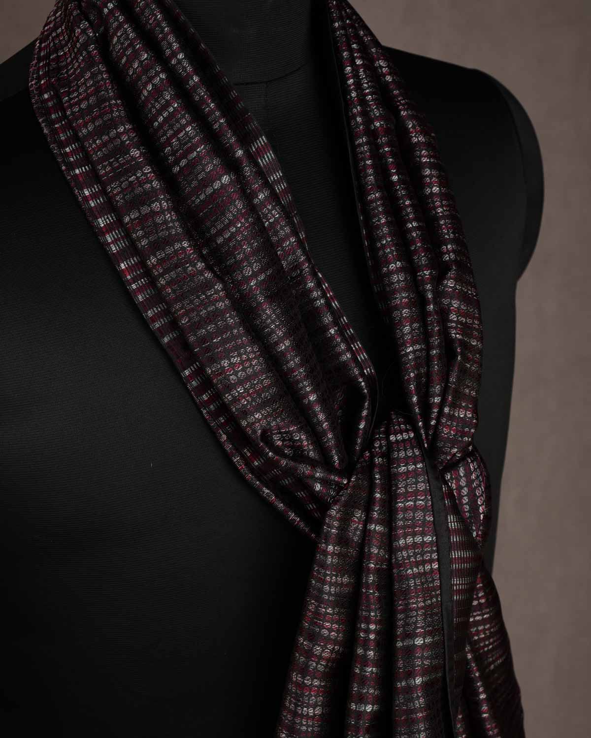 Variegated Black Python Stripes Resham Brocade Handwoven Silk Unisex Scarf 80"x22"-HolyWeaves