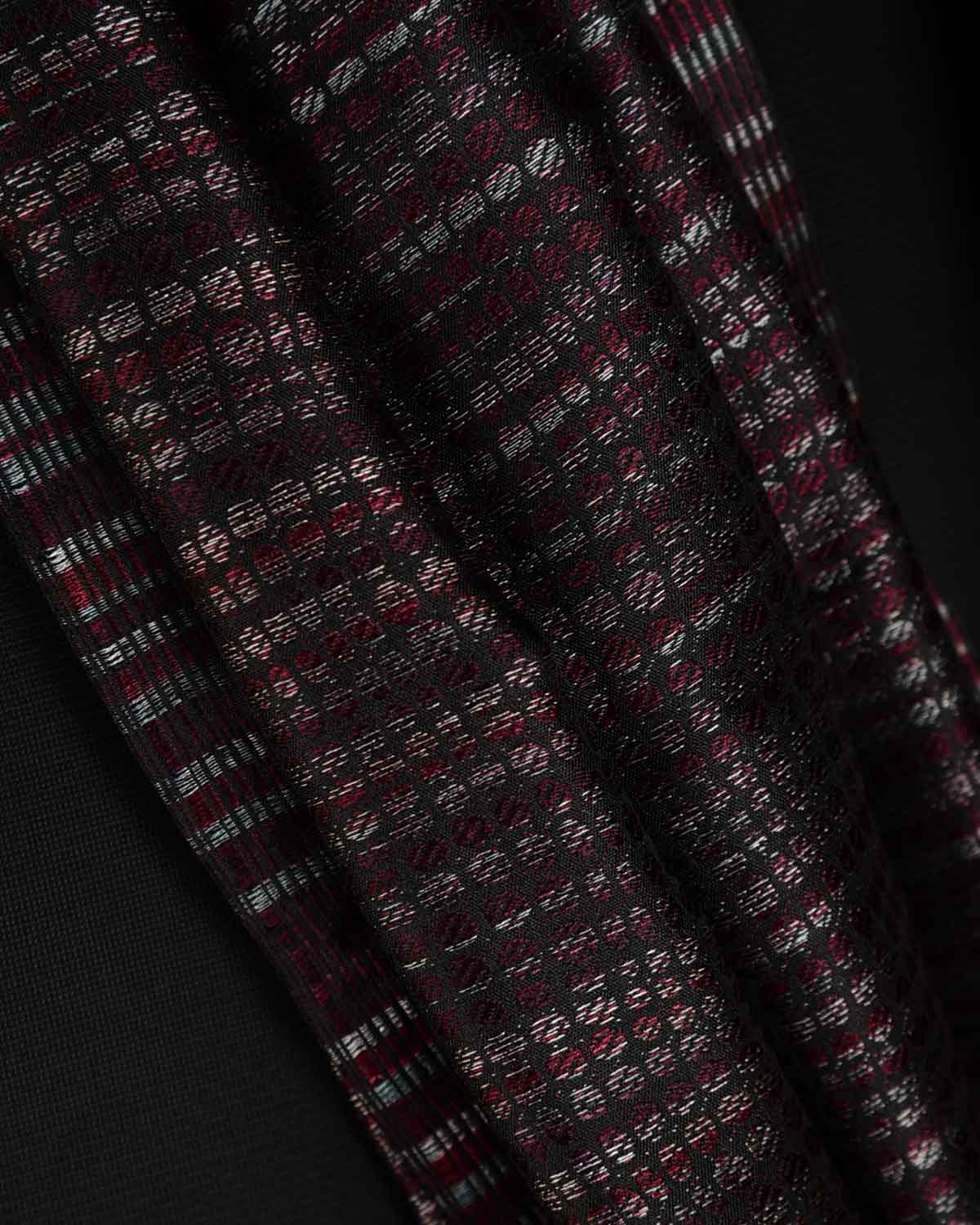 Variegated Black Python Stripes Resham Brocade Handwoven Silk Unisex Scarf 80"x22"-HolyWeaves