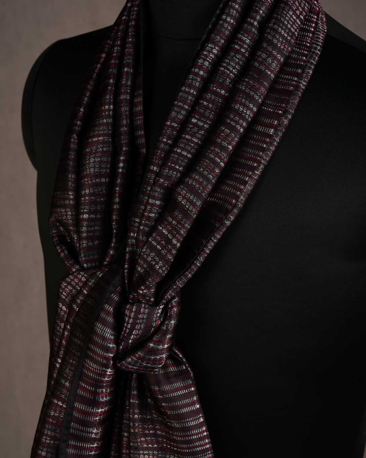 Variegated Black Python Stripes Resham Brocade Handwoven Silk Unisex Scarf 80"x22"-HolyWeaves