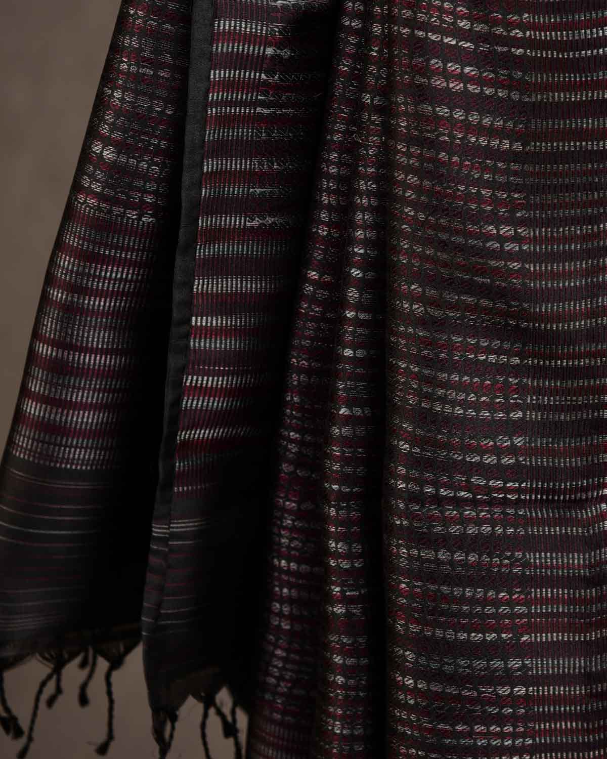 Variegated Black Python Stripes Resham Brocade Handwoven Silk Unisex Scarf 80"x22"-HolyWeaves