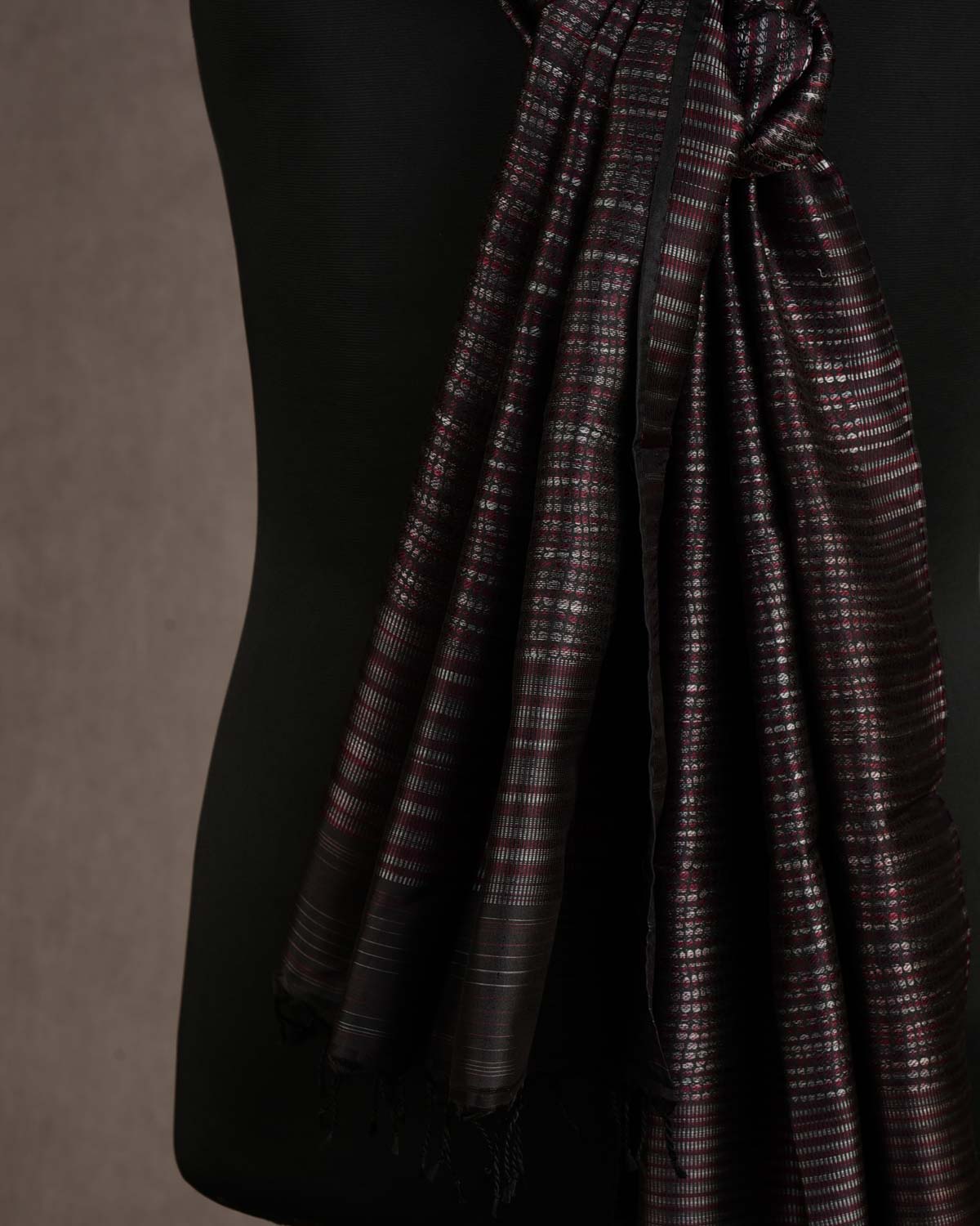 Variegated Black Python Stripes Resham Brocade Handwoven Silk Unisex Scarf 80"x22"-HolyWeaves