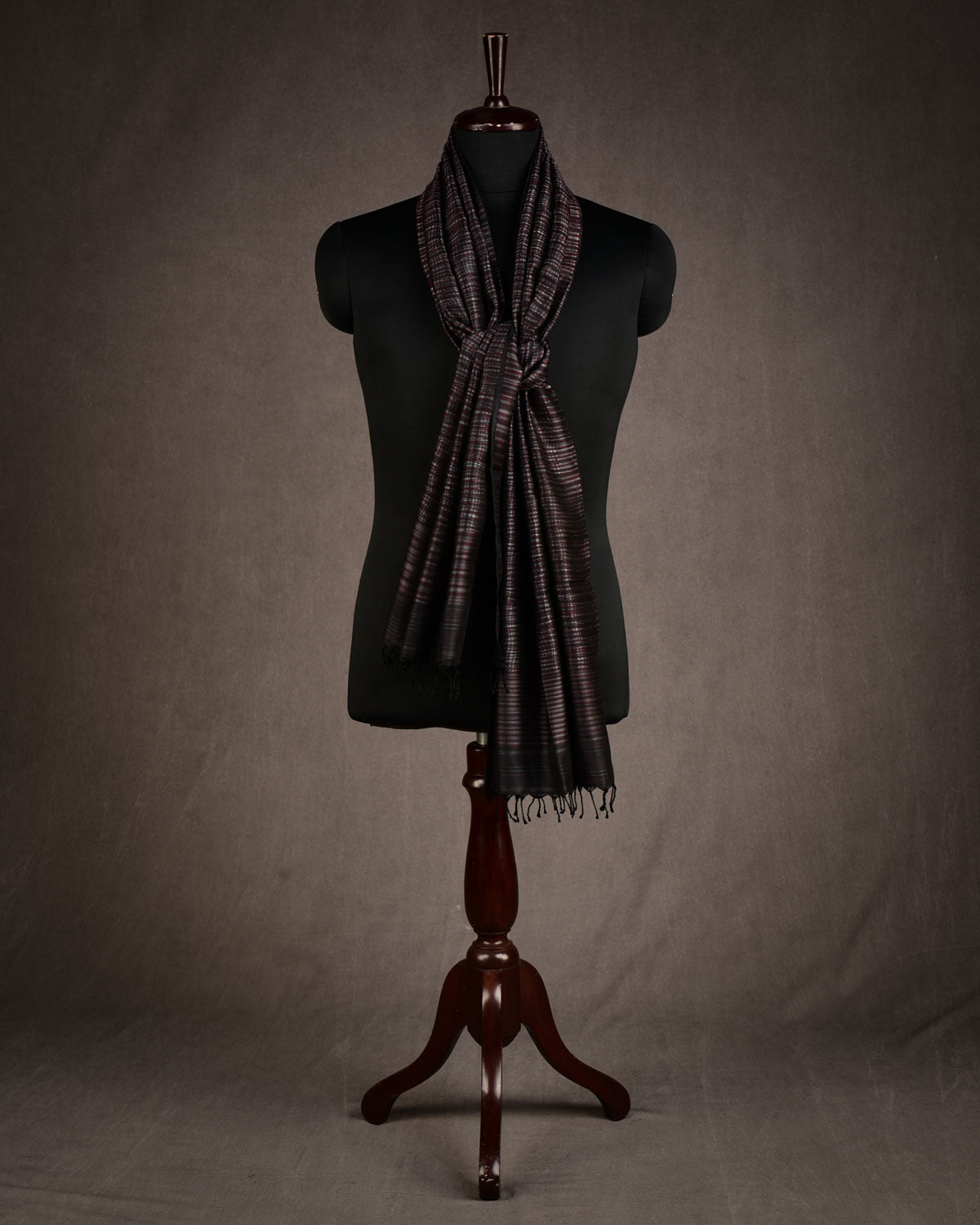 Variegated Black Python Stripes Resham Brocade Handwoven Silk Unisex Scarf 80"x22"-HolyWeaves