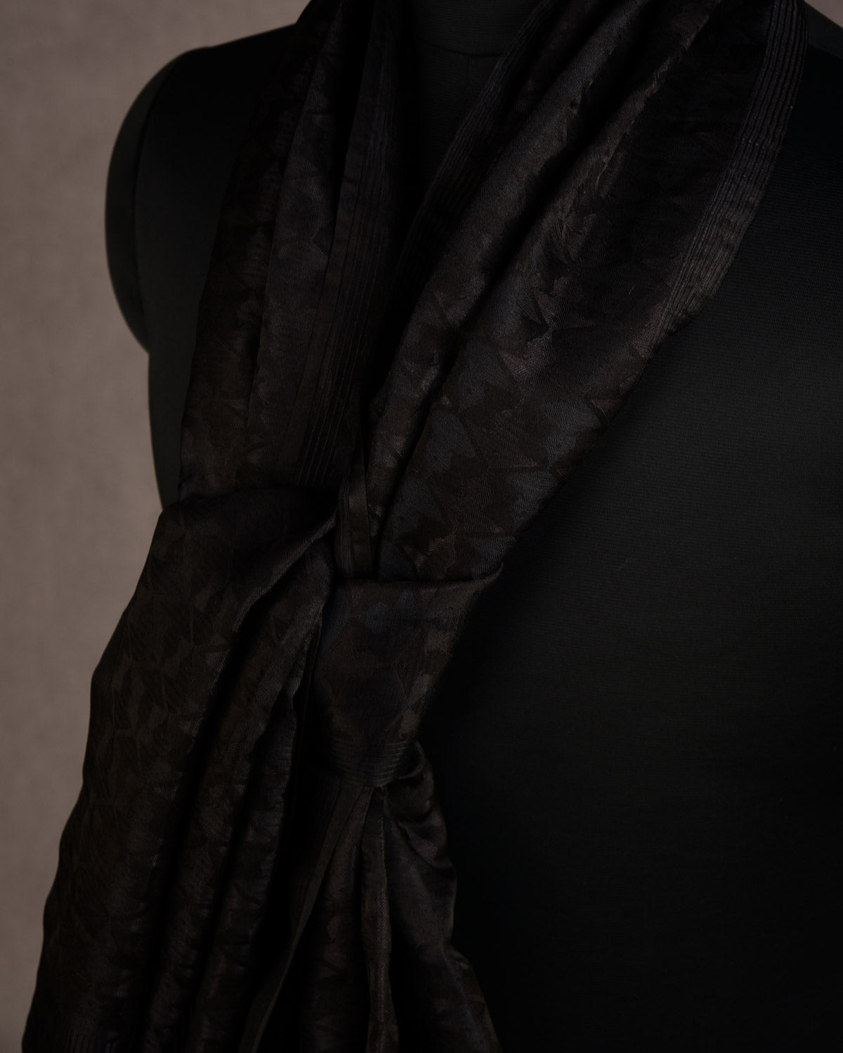 Metallic Black Buddha "Wisdom & Compassion" Tanchoi Handwoven Silk Unisex Scarf 80"x22"-HolyWeaves