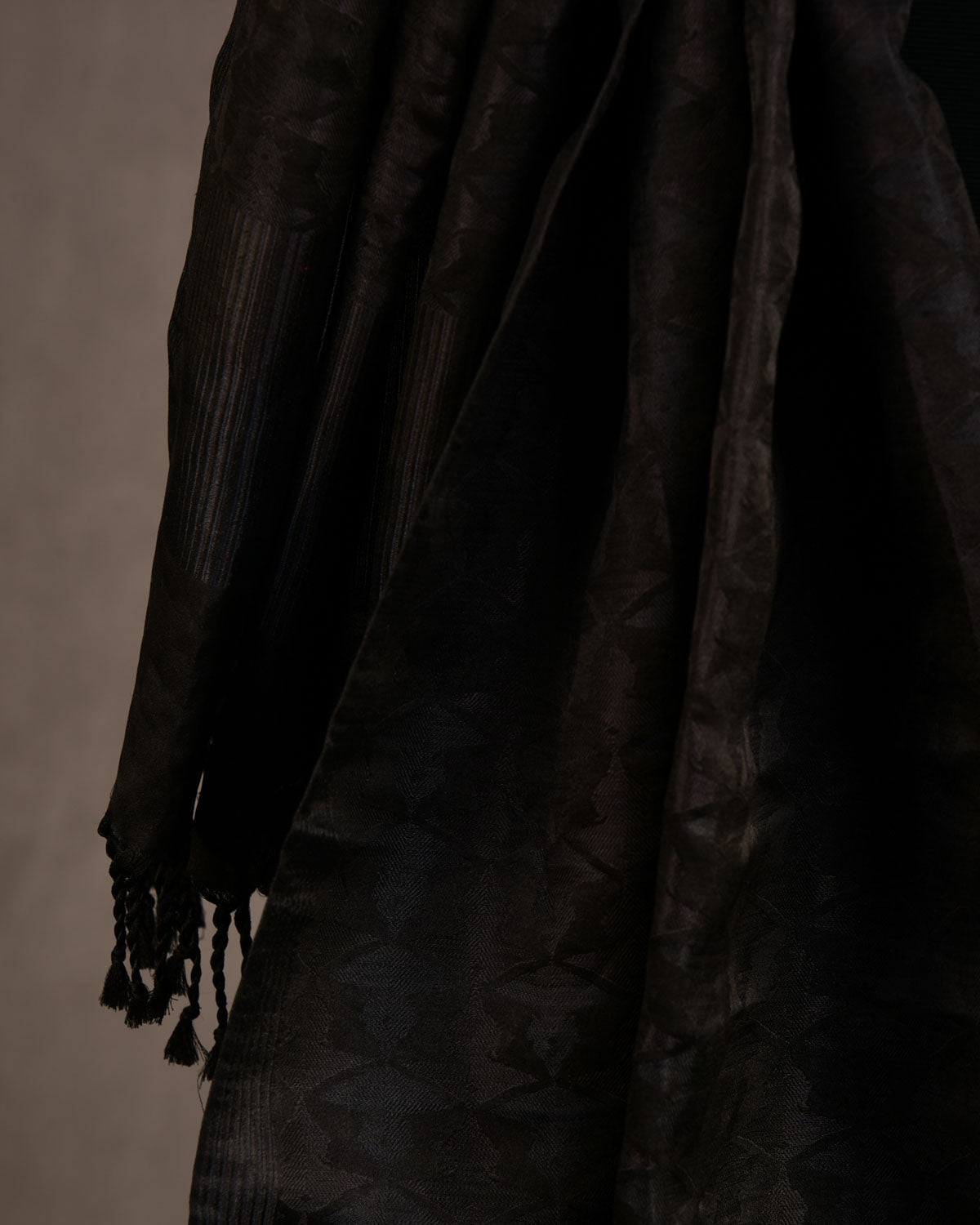 Metallic Black Buddha "Wisdom & Compassion" Tanchoi Handwoven Silk Unisex Scarf 80"x22"-HolyWeaves