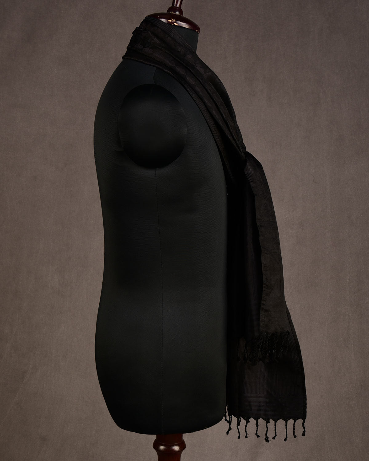 Metallic Black Buddha "Wisdom & Compassion" Tanchoi Handwoven Silk Unisex Scarf 80"x22"-HolyWeaves