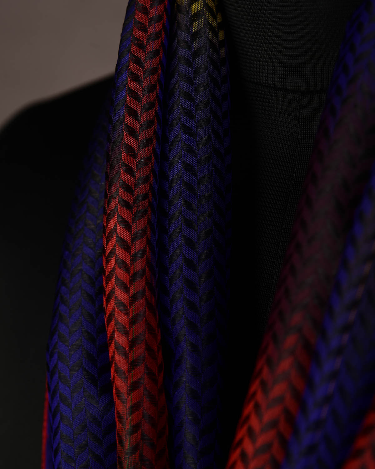 Ombre Multi-color Herringbone Stripes Brocade Handwoven Silk Unisex Scarf 80"x22"-HolyWeaves