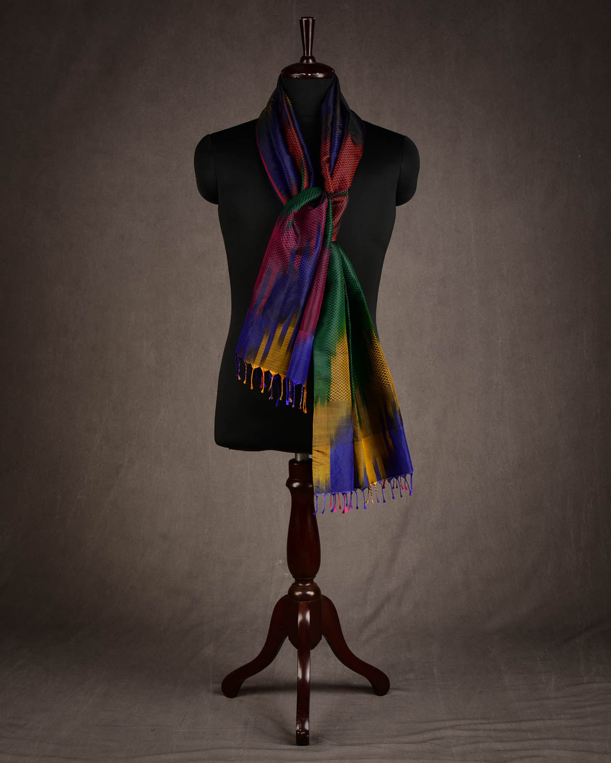 Ombre Multi-color Herringbone Stripes Brocade Handwoven Silk Unisex Scarf 80"x22"-HolyWeaves