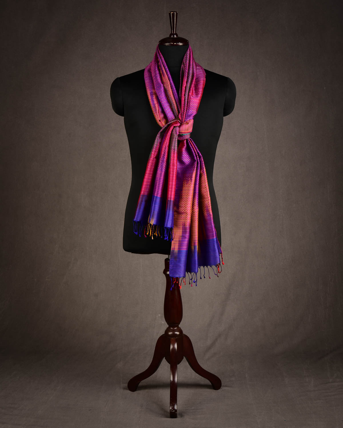 Rainbow Multi-color Herringbone Stripes Brocade Handwoven Silk Tissue Unisex Scarf 76"x22"-HolyWeaves