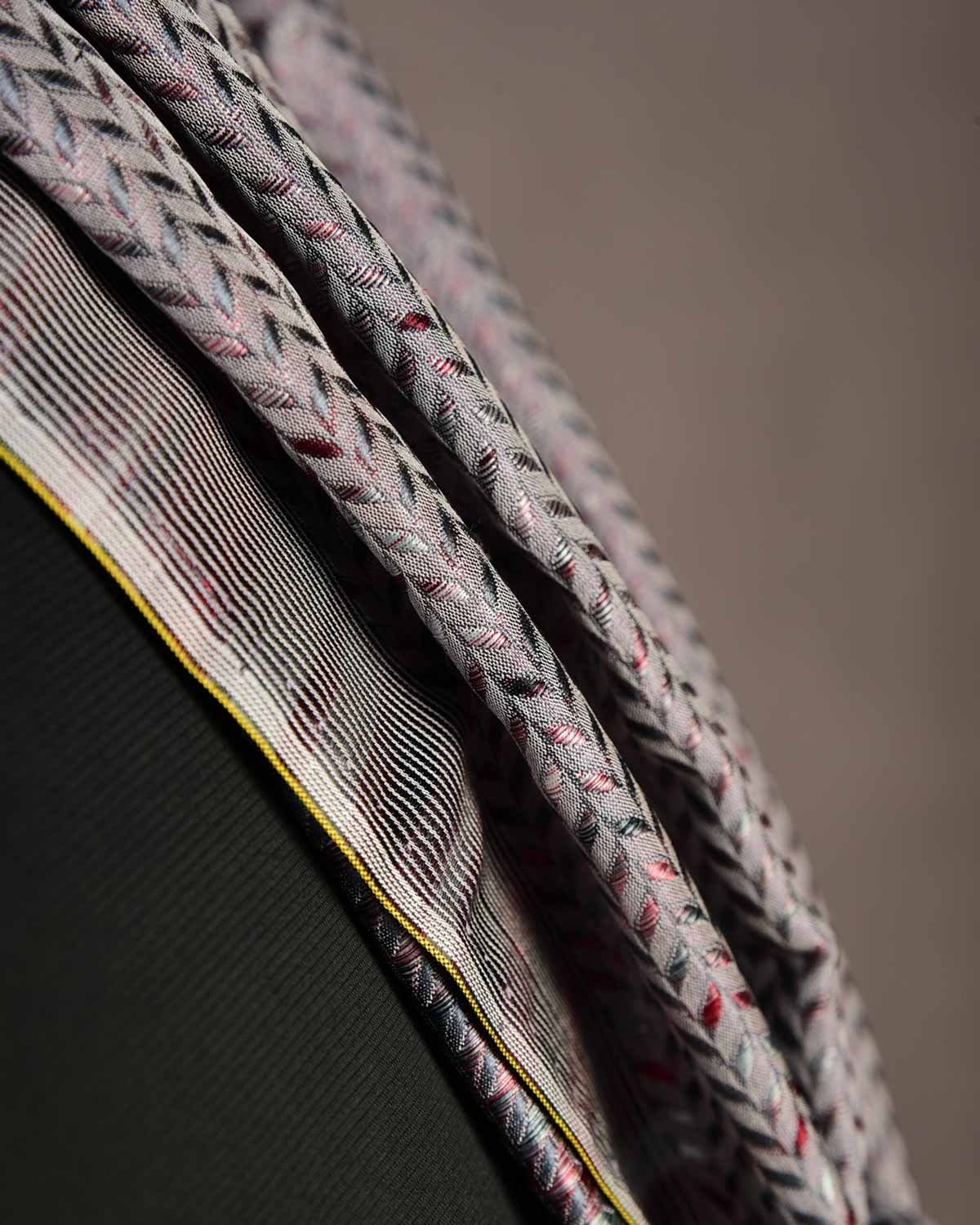 Multi-color Gray Herringbone Stripes Tanchoi Handwoven Silk Unisex Scarf 76"x22"-HolyWeaves
