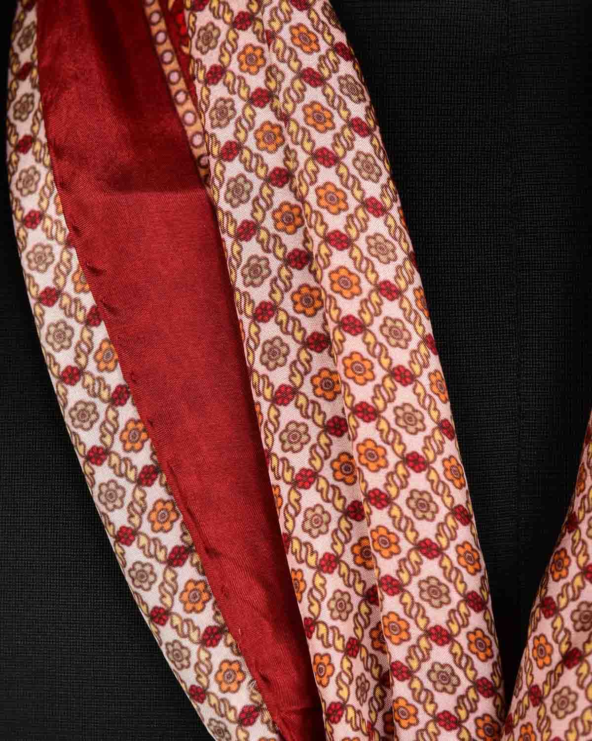 Beige Maroon Printed Silk Unisex Scarf 72"x21"-HolyWeaves