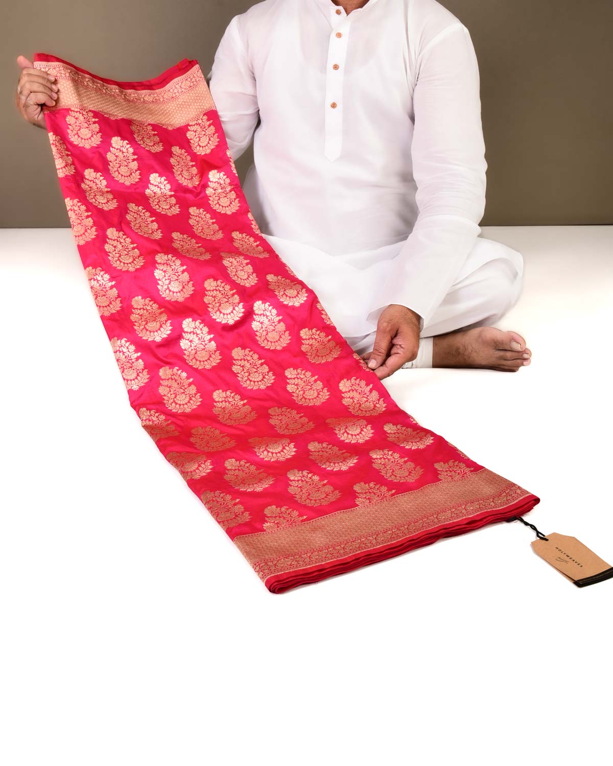 Shot Rani Pink Bridal Banarasi Cutwork Brocade Handwoven Katan Silk Saree-HolyWeaves