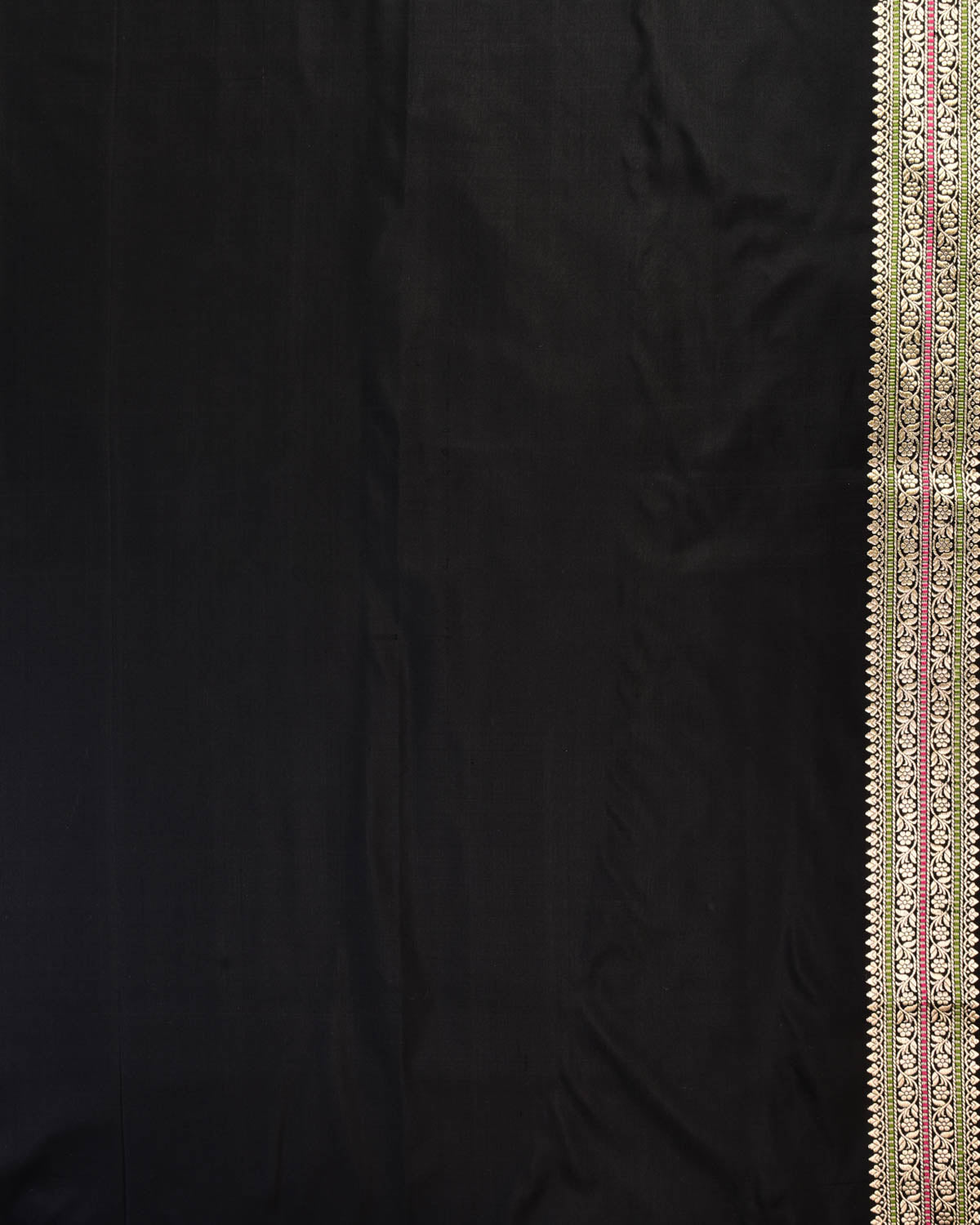 Black Banarasi Gold & Silver Zari Alfi Meena Duet Buti Kadhuan Brocade Handwoven Katan Silk Saree with Meenekari Koniya Buta - By HolyWeaves, Benares