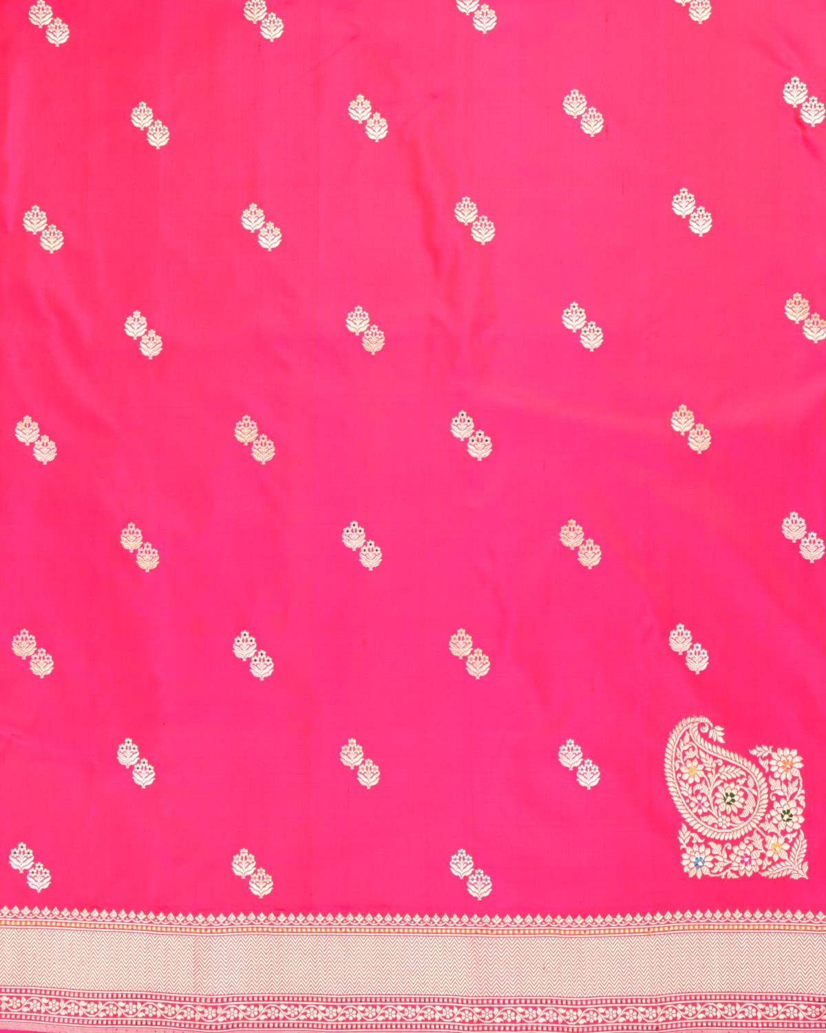 Shot Red-Pink Banarasi Gold Zari & Meena Duet Buti Kadhuan Brocade Handwoven Katan Silk Saree with Koniya Buta-HolyWeaves