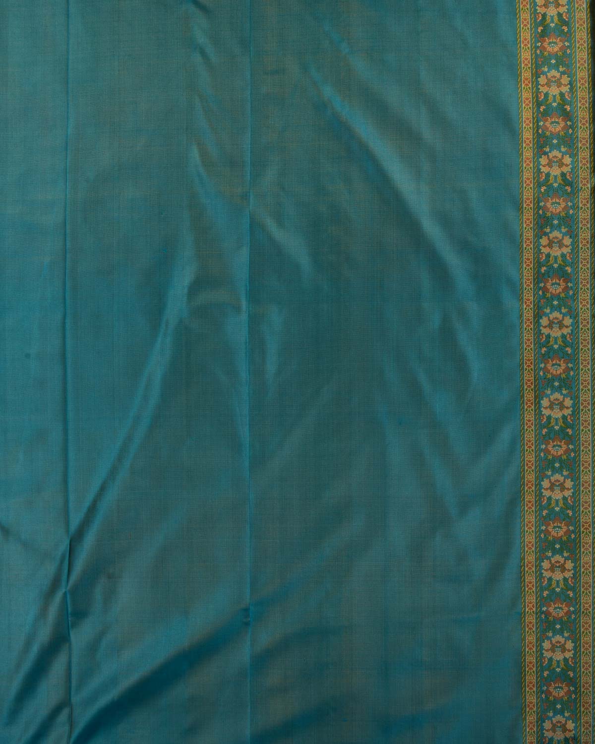 Ferozi Banarasi Tehri Floral Jaal Jamawar Handwoven Katan Silk Saree with Contrast Border Pallu-HolyWeaves