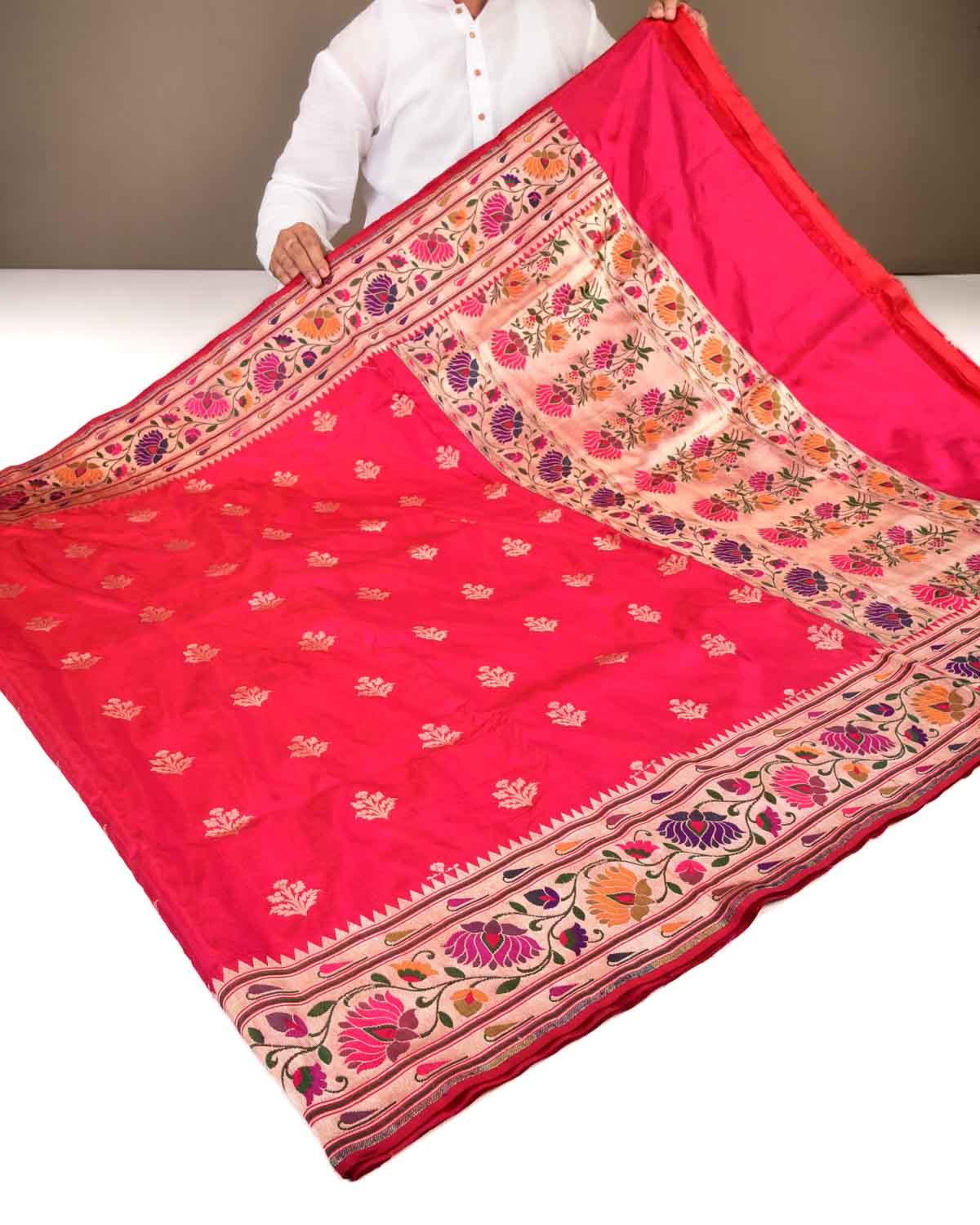 Shot Red-Pink Banarasi Paithani Brocade Handwoven Katan Silk Saree-HolyWeaves