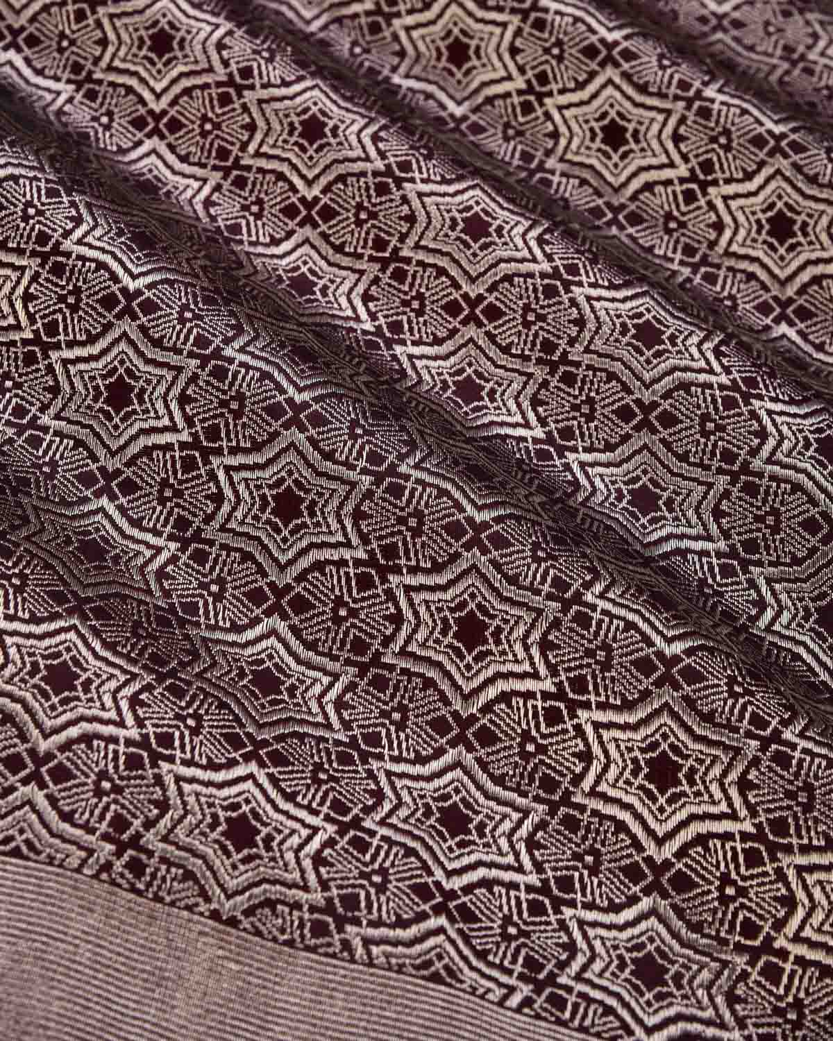 Mahogany Banarasi Kaleidoscopic Star Gold Zari Brocade Handwoven Katan Silk Saree-HolyWeaves