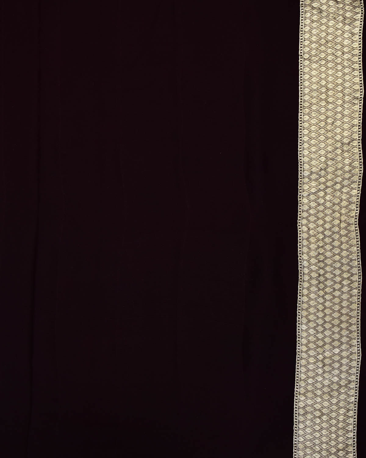 Black Coffee Brown Banarasi Gold Zari Diagonal Stripes Cutwork Brocade Handwoven Khaddi Georgette Saree-HolyWeaves