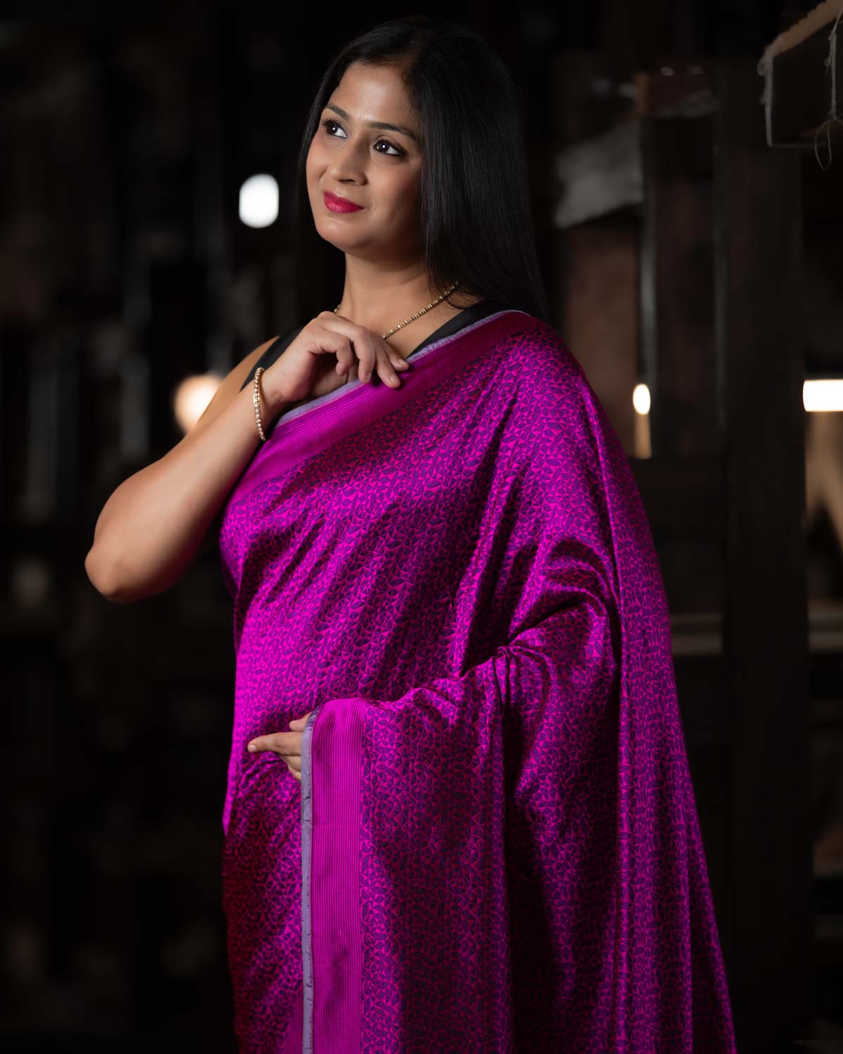Purple Banarasi Geometrical Tanchoi Brocade Handwoven Katan Silk Saree-HolyWeaves