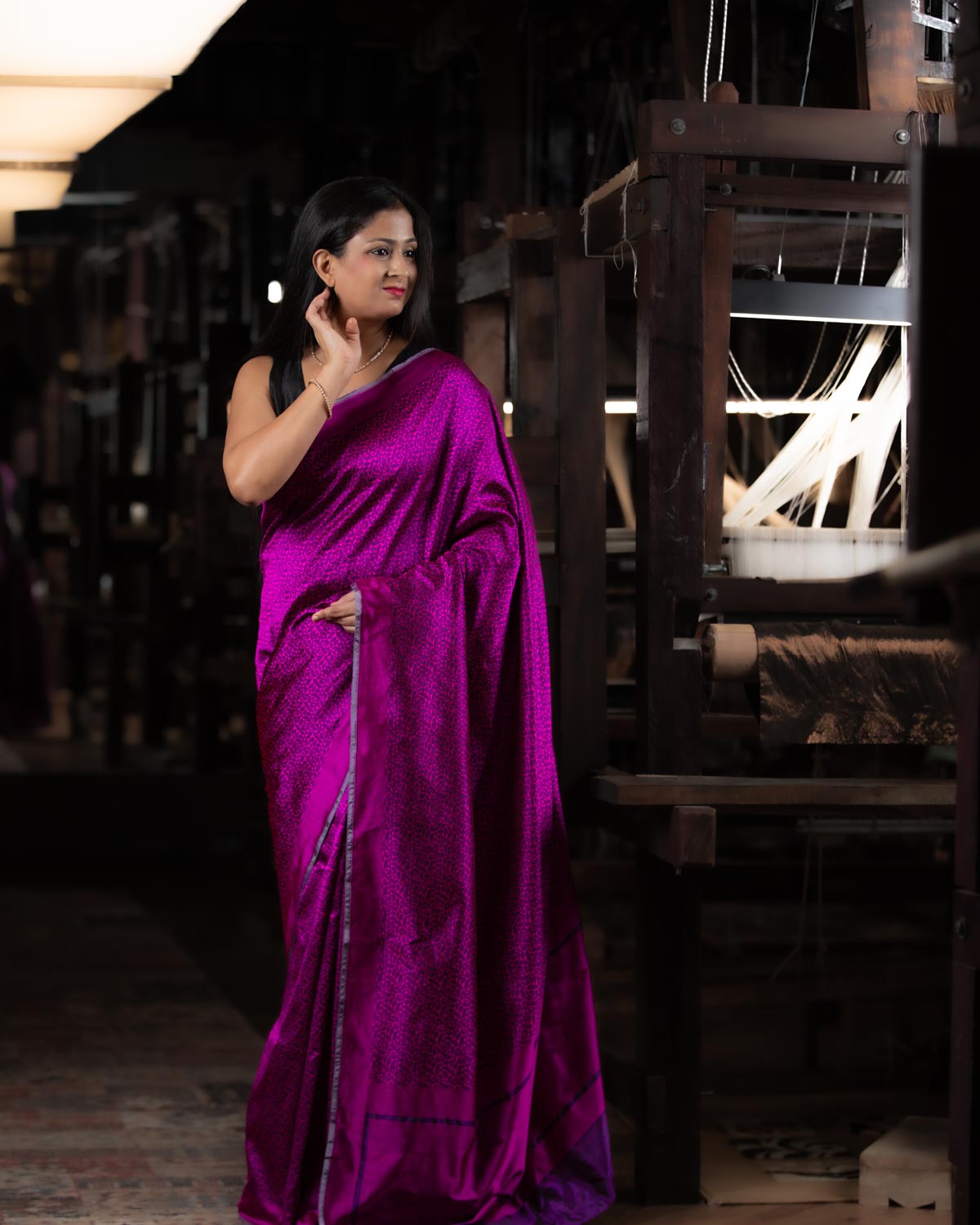 Purple Banarasi Geometrical Tanchoi Brocade Handwoven Katan Silk Saree-HolyWeaves