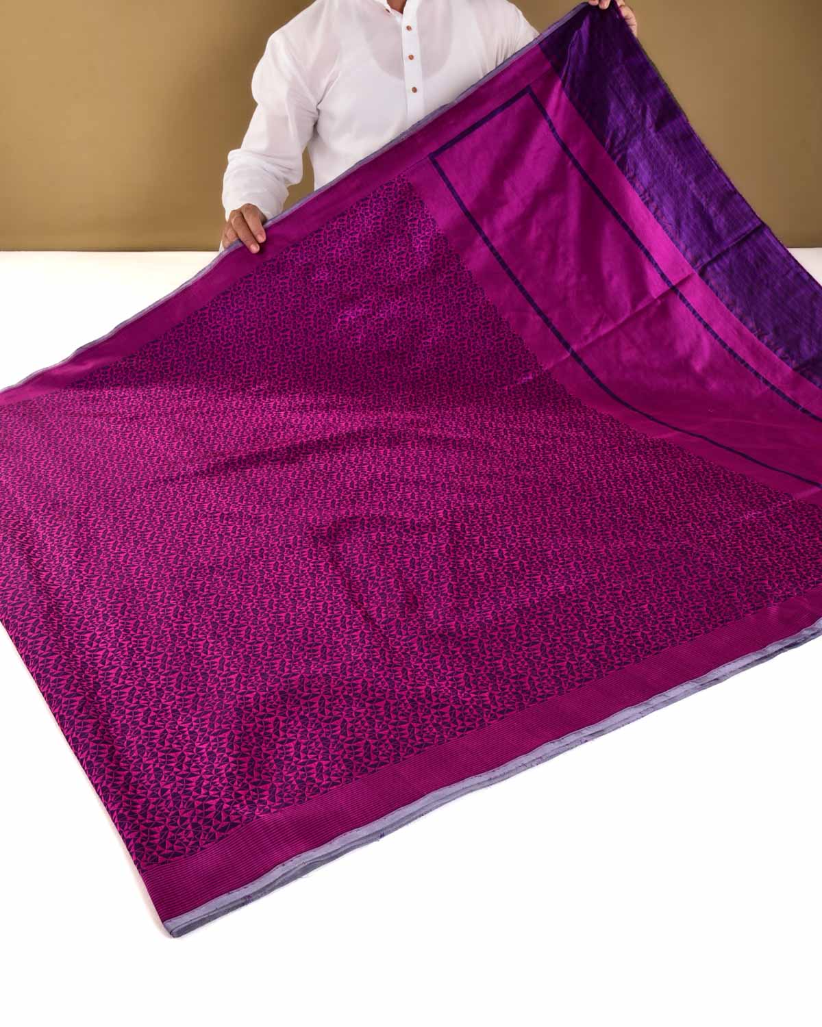 Purple Banarasi Geometrical Tanchoi Brocade Handwoven Katan Silk Saree - By HolyWeaves, Benares