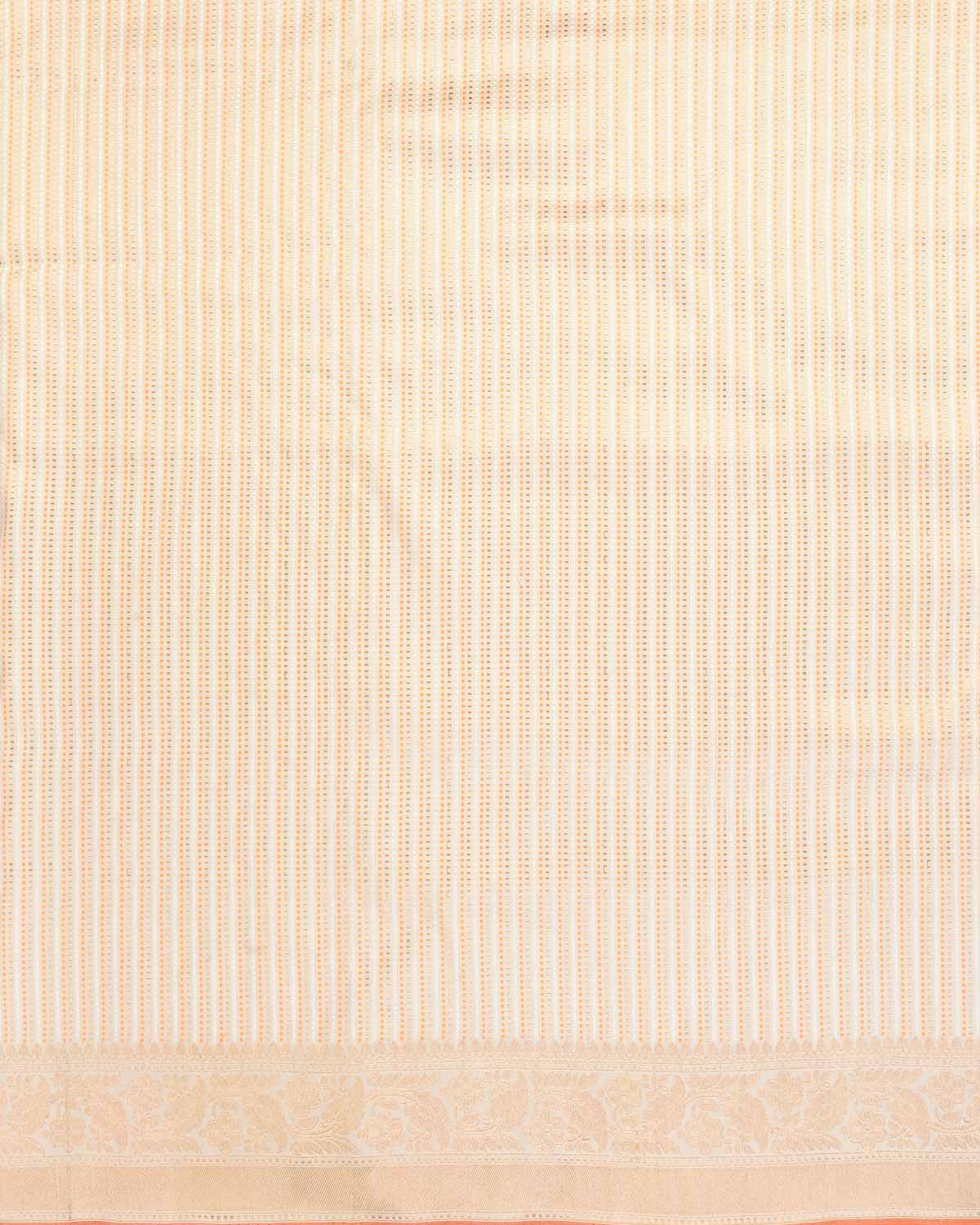 Cream Banarasi Gold Zari & Orange Resham Dotted Stripes Brocade Handwoven Katan Silk Saree-HolyWeaves