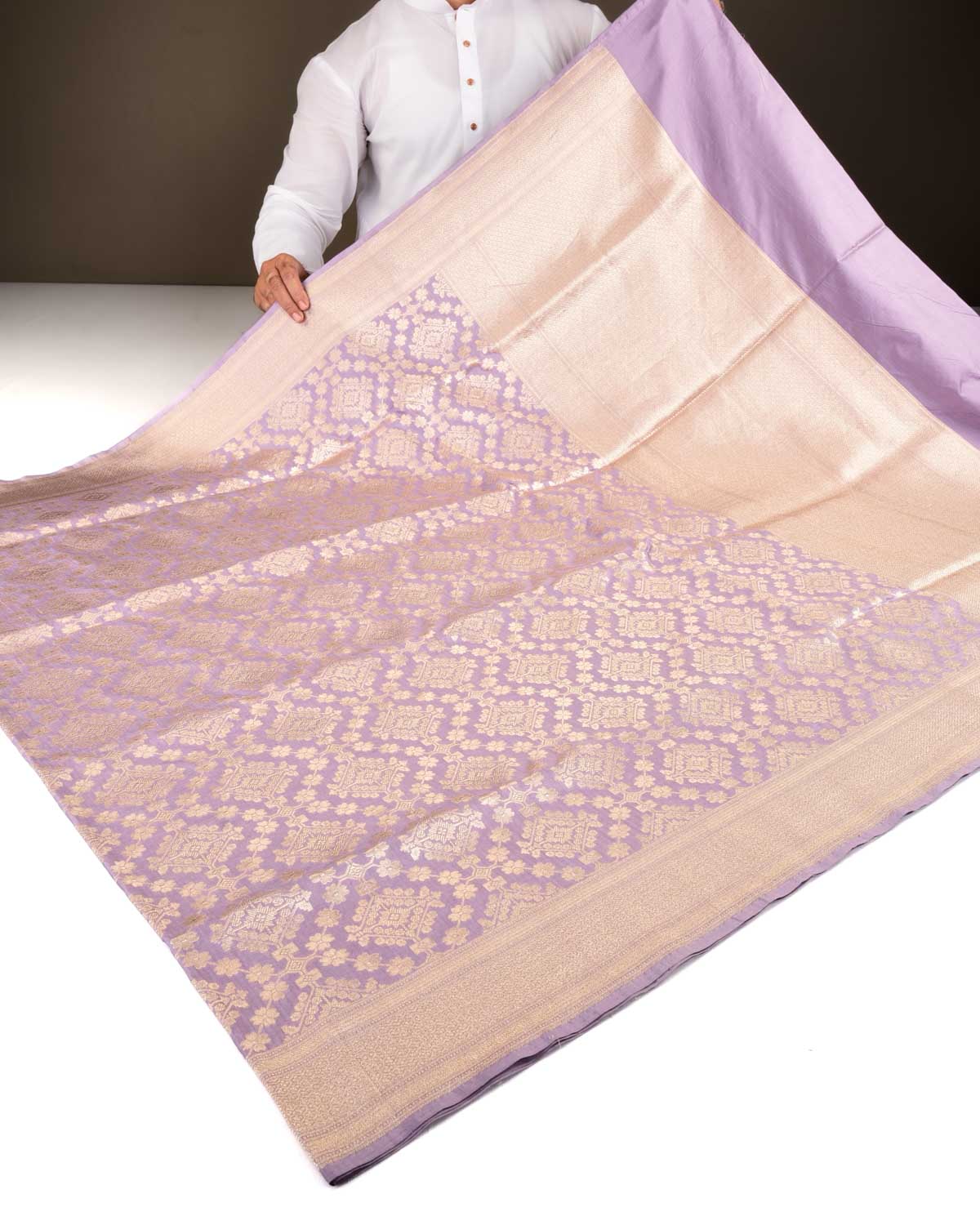 Mauve Banarasi Gold Zari Jaal Cutwork Brocade Handwoven Katan Silk Saree-HolyWeaves