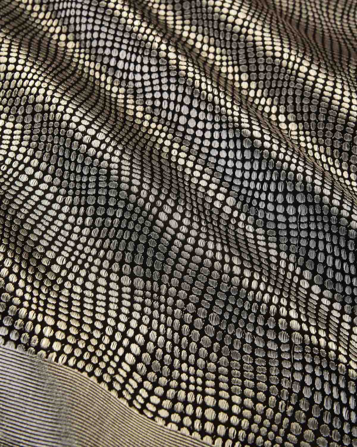 Black Banarasi Python Stripes Silver Zari Brocade Handwoven Katan Silk Saree-HolyWeaves