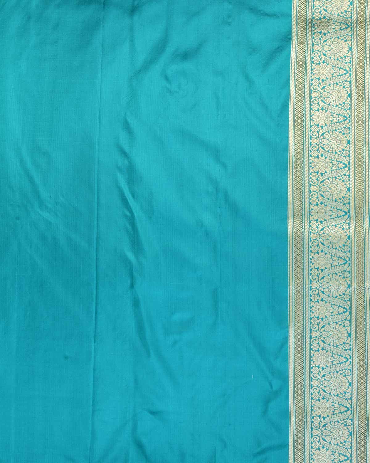 Turquoise Blue Banarasi Maheen Jaal Gold Zari Brocade Handwoven Katan Silk Saree-HolyWeaves