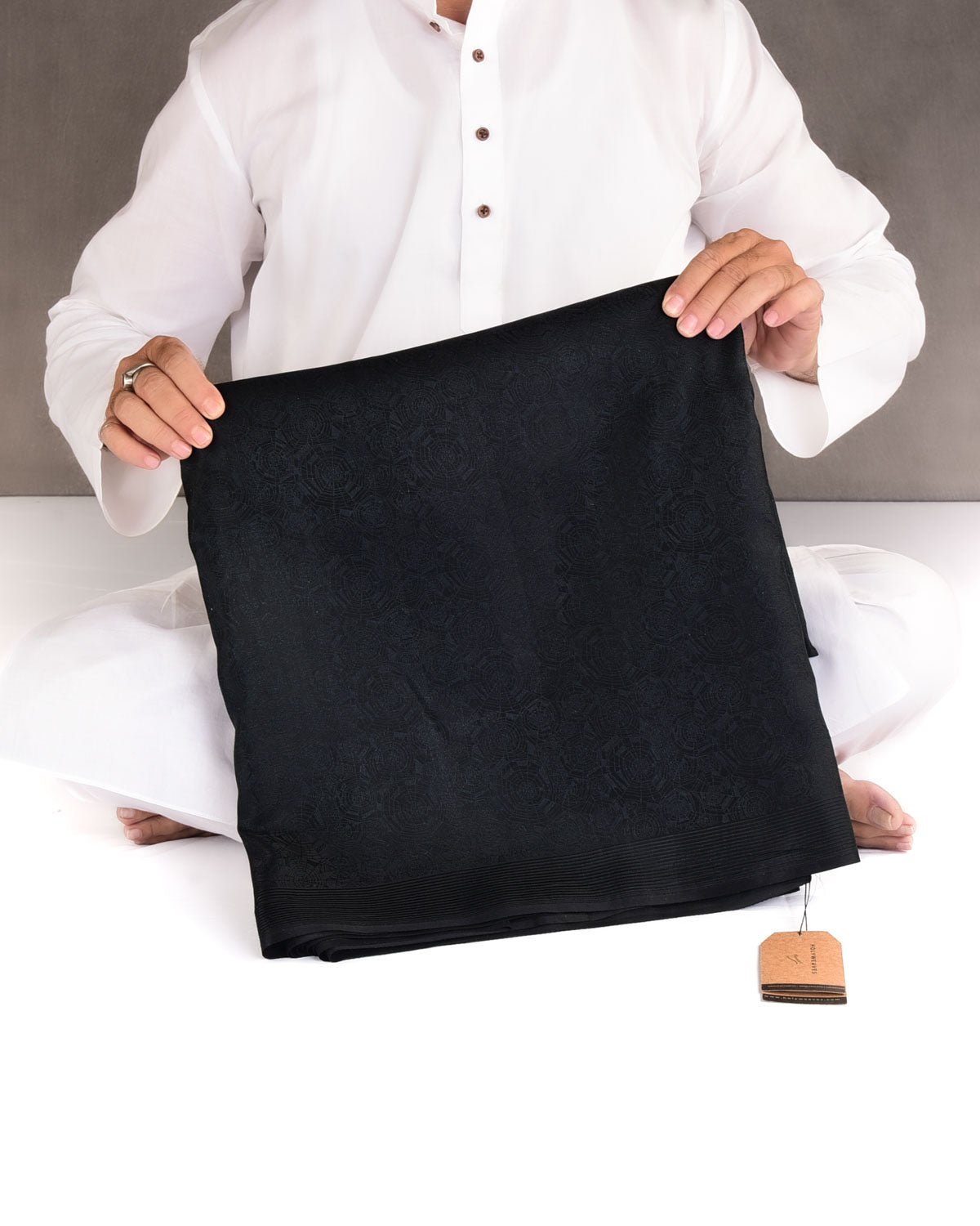 Black Spider Web Satin Tanchoi Handwoven Katan Silk Banarasi Saree-HolyWeaves