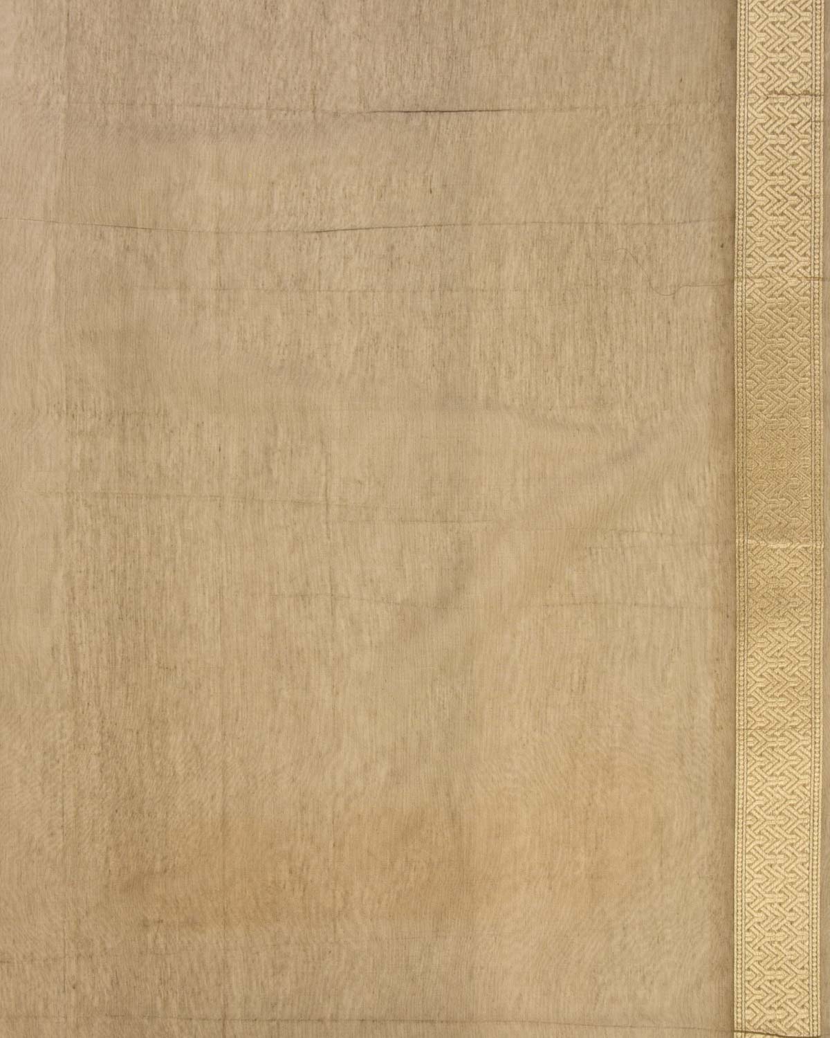 Olive Green Banarasi Resham & Gold Zari Grids Cutwork Brocade Handwoven Cotton Silk Saree - By HolyWeaves, Benares