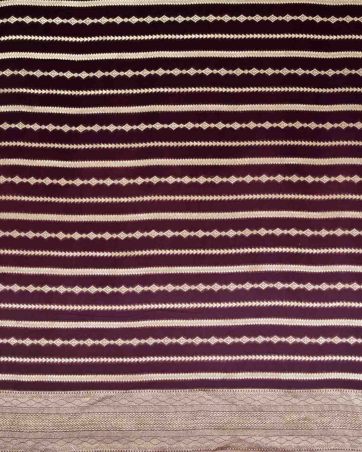 Ombré Brown Banarasi Horizontal Shaded Stripes Cutwork Brocade Handwoven Khaddi Georgette Saree - By HolyWeaves, Benares