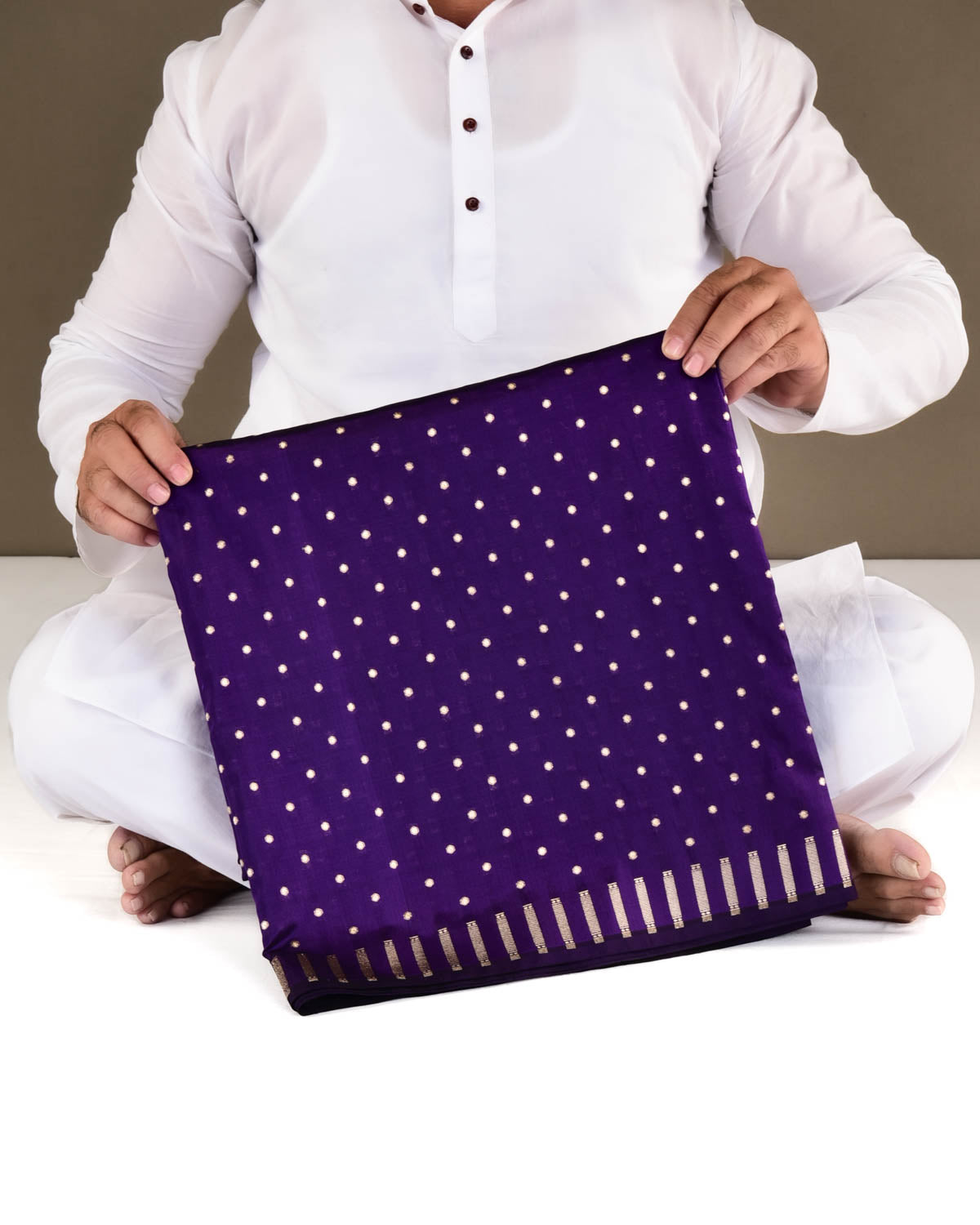 Purple Banarasi Gold Zari Hazara Buti Cutwork Brocade Handwoven Katan Silk Saree-HolyWeaves