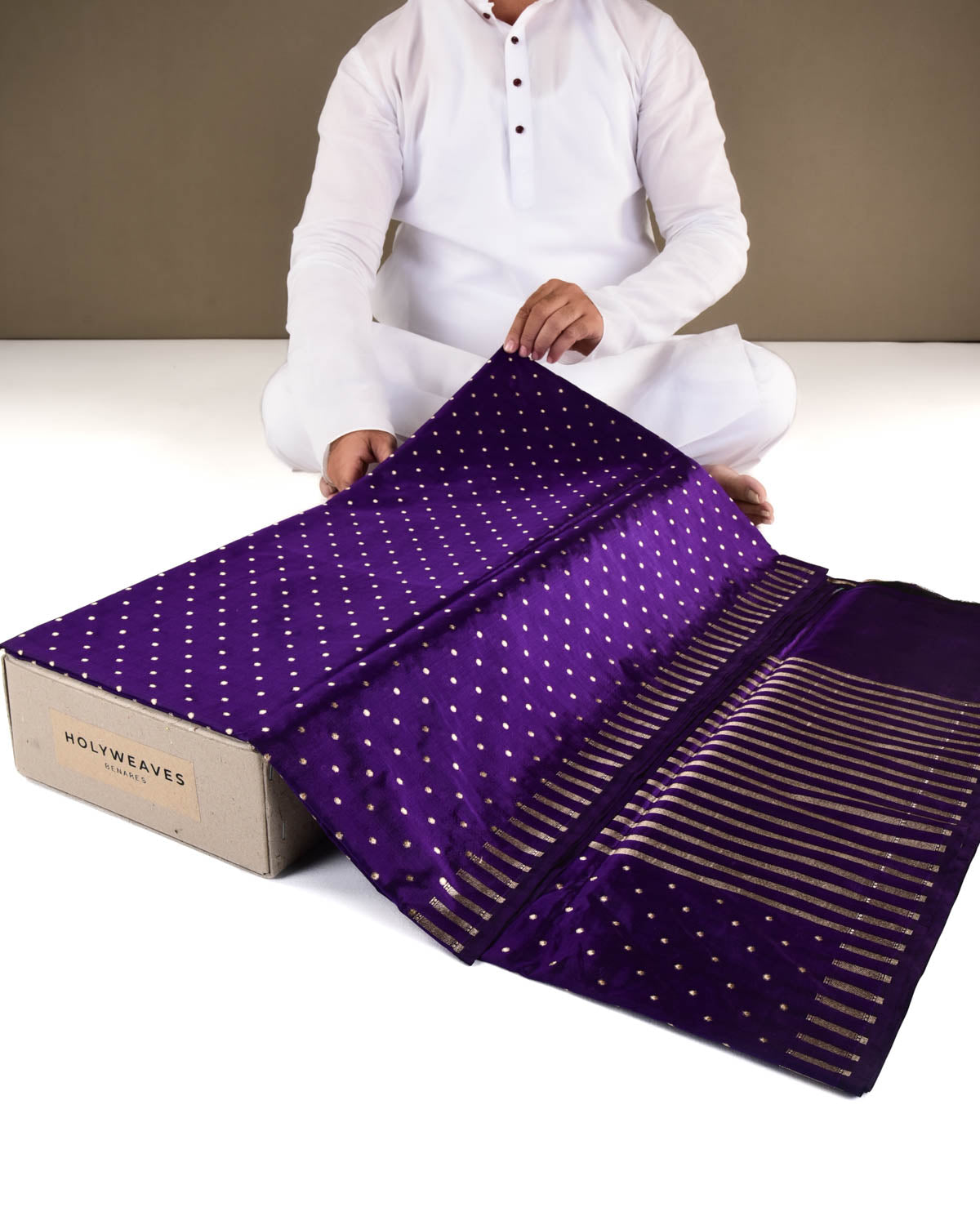 Purple Banarasi Gold Zari Hazara Buti Cutwork Brocade Handwoven Katan Silk Saree-HolyWeaves