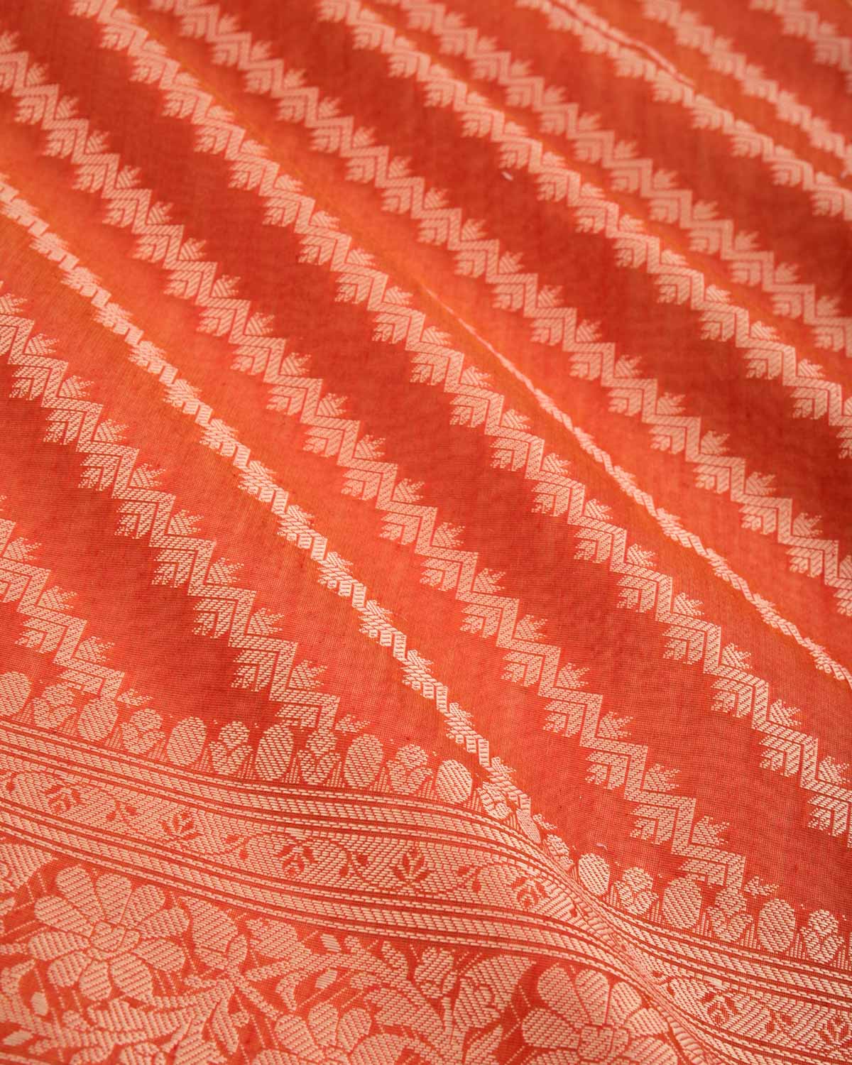 Red Banarasi Resham Diagonal Aada Cutwork Brocade Woven Art Cotton Silk Saree - By HolyWeaves, Benares