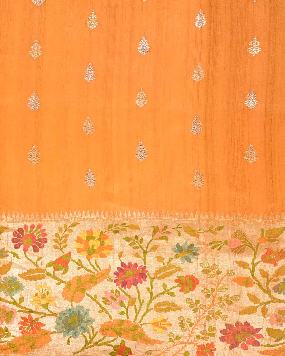 Yellow Banarasi Gold Zari Buti Cutwork Brocade Handwoven Tasar Georgette Saree with Paithani Border - By HolyWeaves, Benares