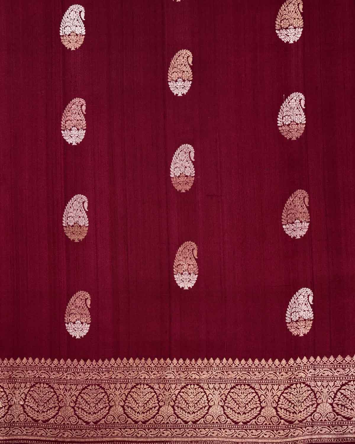 Mahogany Banarasi Gold & Silver Zari Paisley Alfi Buta Cutwork Brocade Handwoven Tasar Georgette Saree - By HolyWeaves, Benares