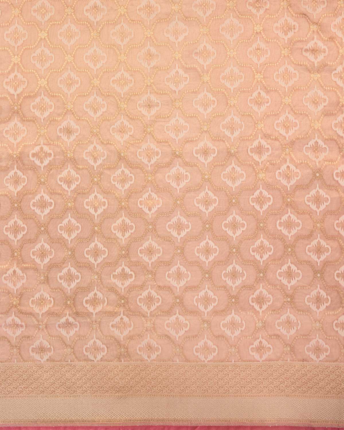 Metallic Peach Banarasi Resham & Gold Zari Moroccon Grids Cutwork Brocade Handwoven Kora Tissue Saree-HolyWeaves