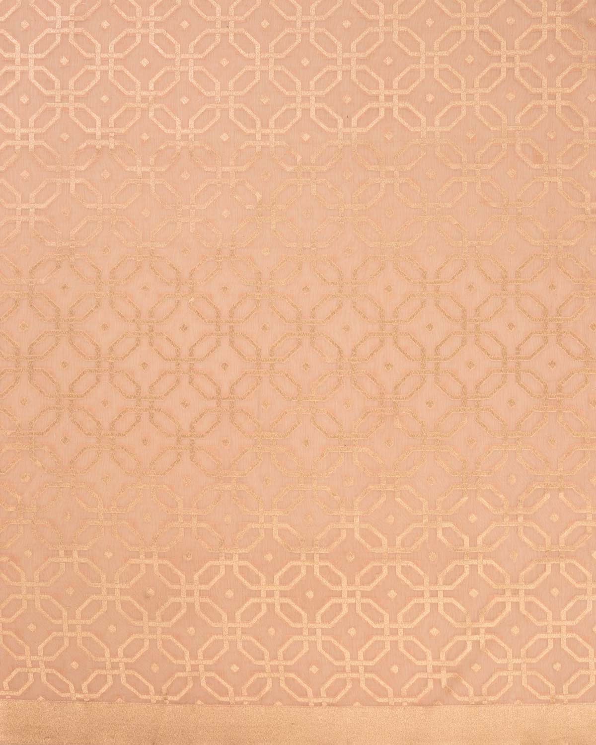 Peach Banarasi Gold Zari Geometric Octagon Cutwork Brocade Handwoven Cotton Silk Saree - By HolyWeaves, Benares